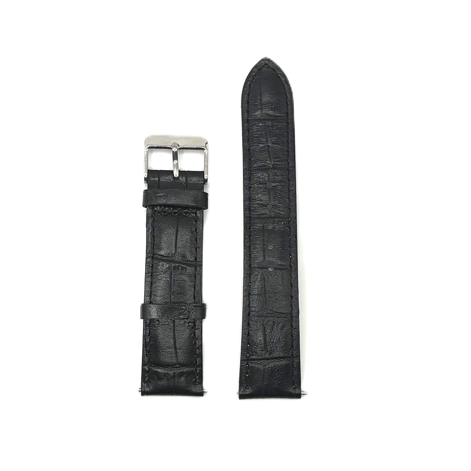 Women's Black Croc Embossed Leather Strap- Silver Buckle | 20MM