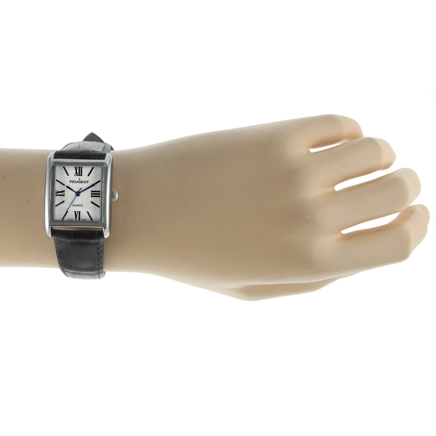 Women's Tank Watch Roman Dial Silver Case with Black Leather Strap