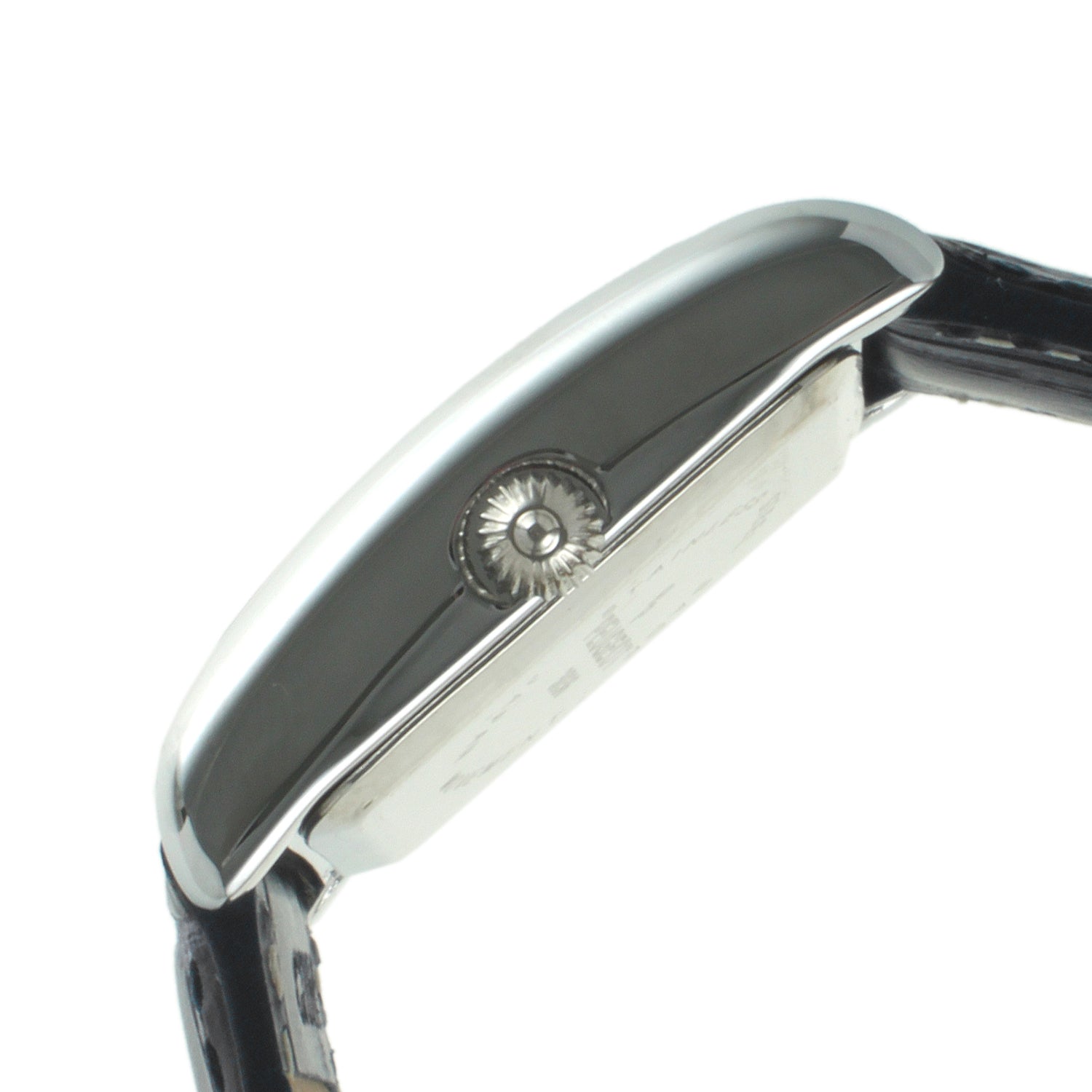 Women's Tank Watch Roman Dial Silver Case with Black Leather Strap