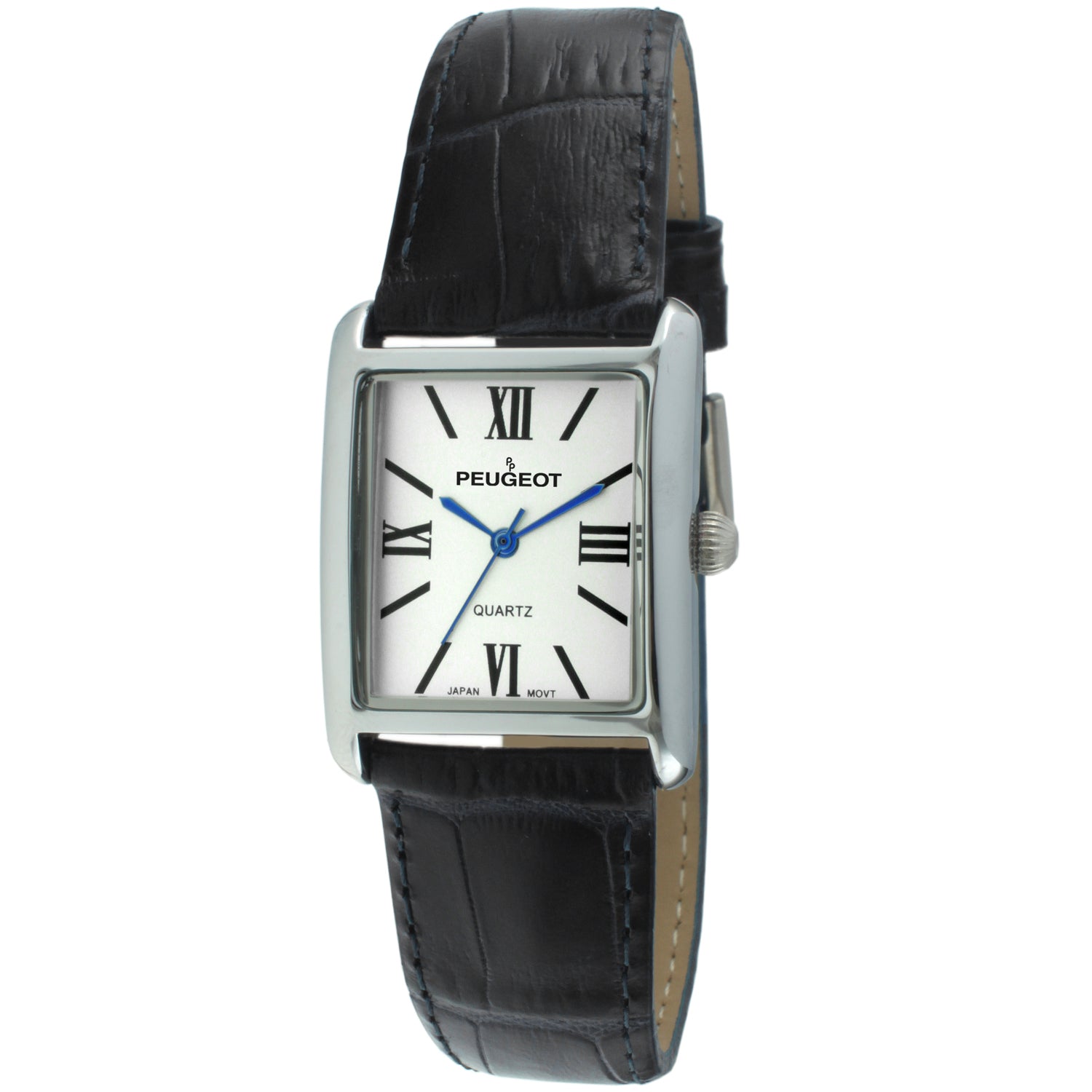 Women's Tank Watch Roman Dial Silver Case with Black Leather Strap