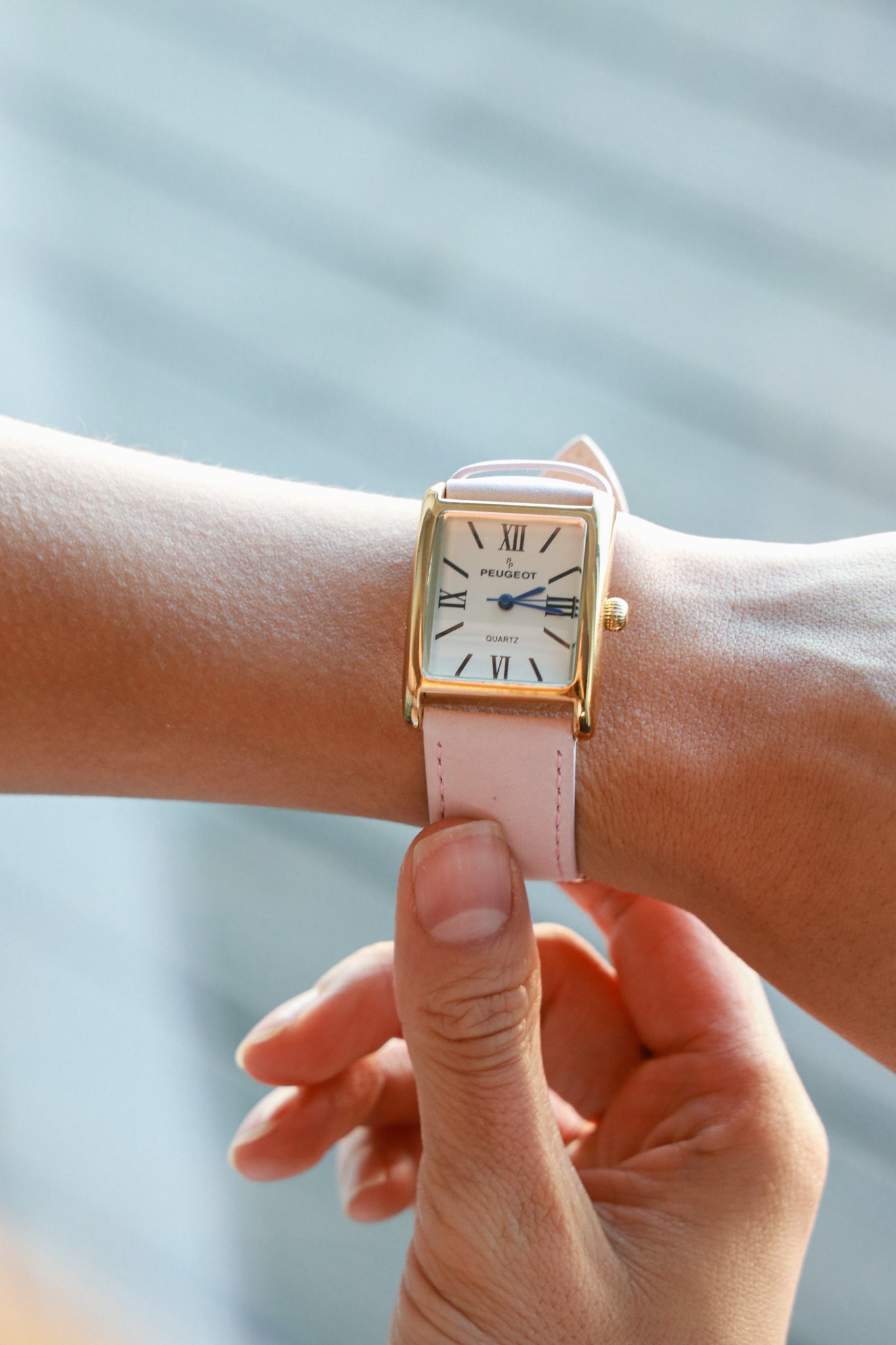 Women's Tank Watch Roman Dial Pink Suede Leather Strap