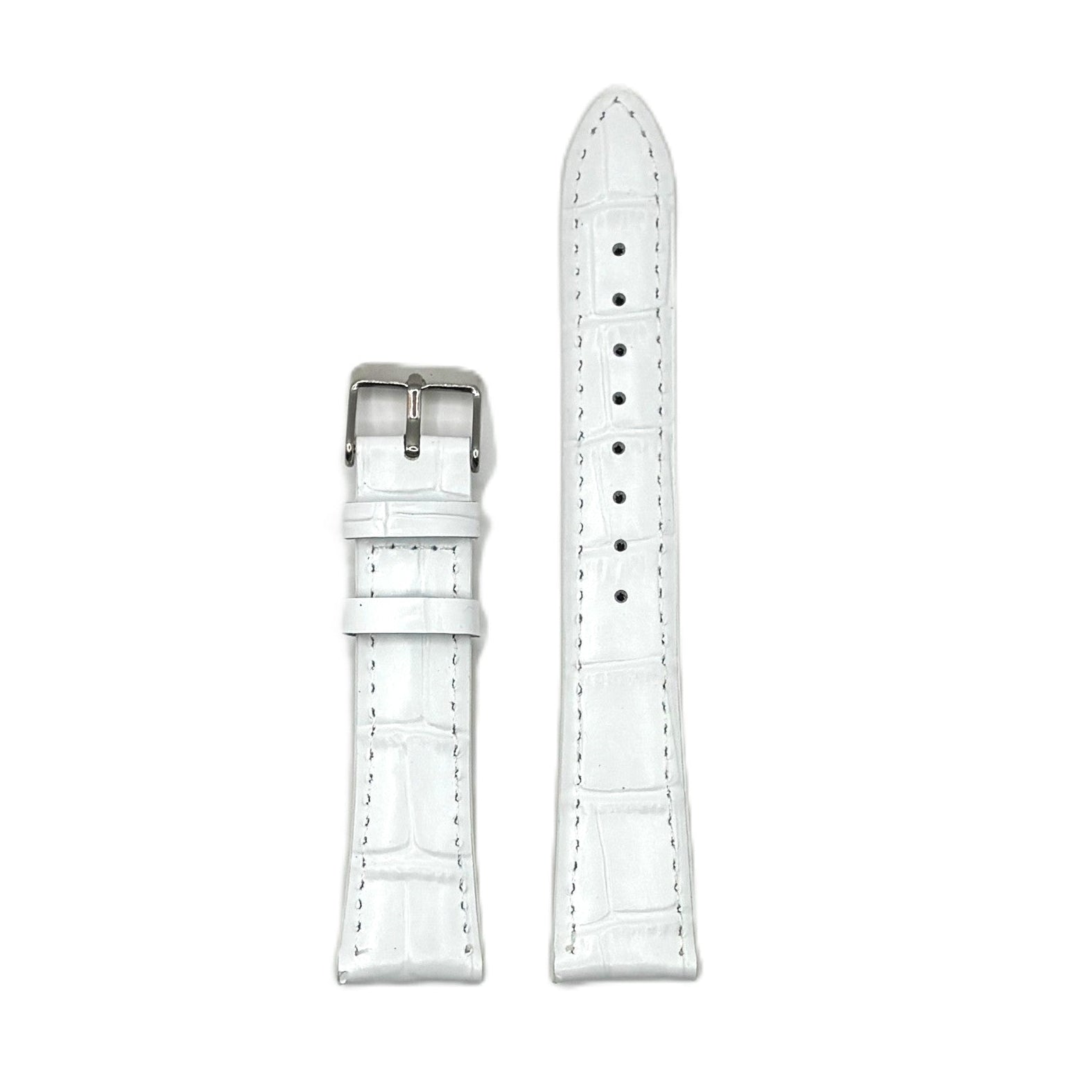 Women's White Croc Embossed Leather Strap- Silver Buckle | 20MM