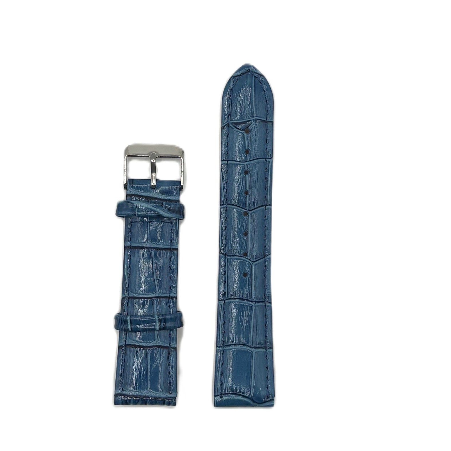 Women's Light Blue Croc Embossed Leather Strap- Silver Buckle | 20MM