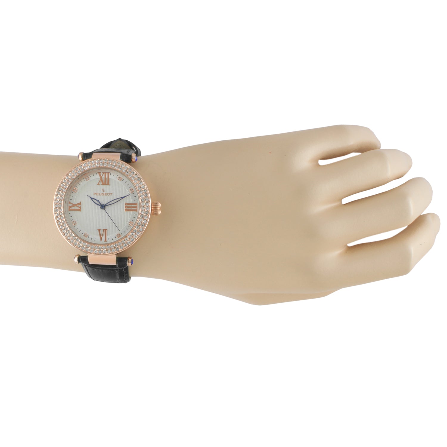 Women's 38mm Black Watch Crystal Bezel Leather Strap