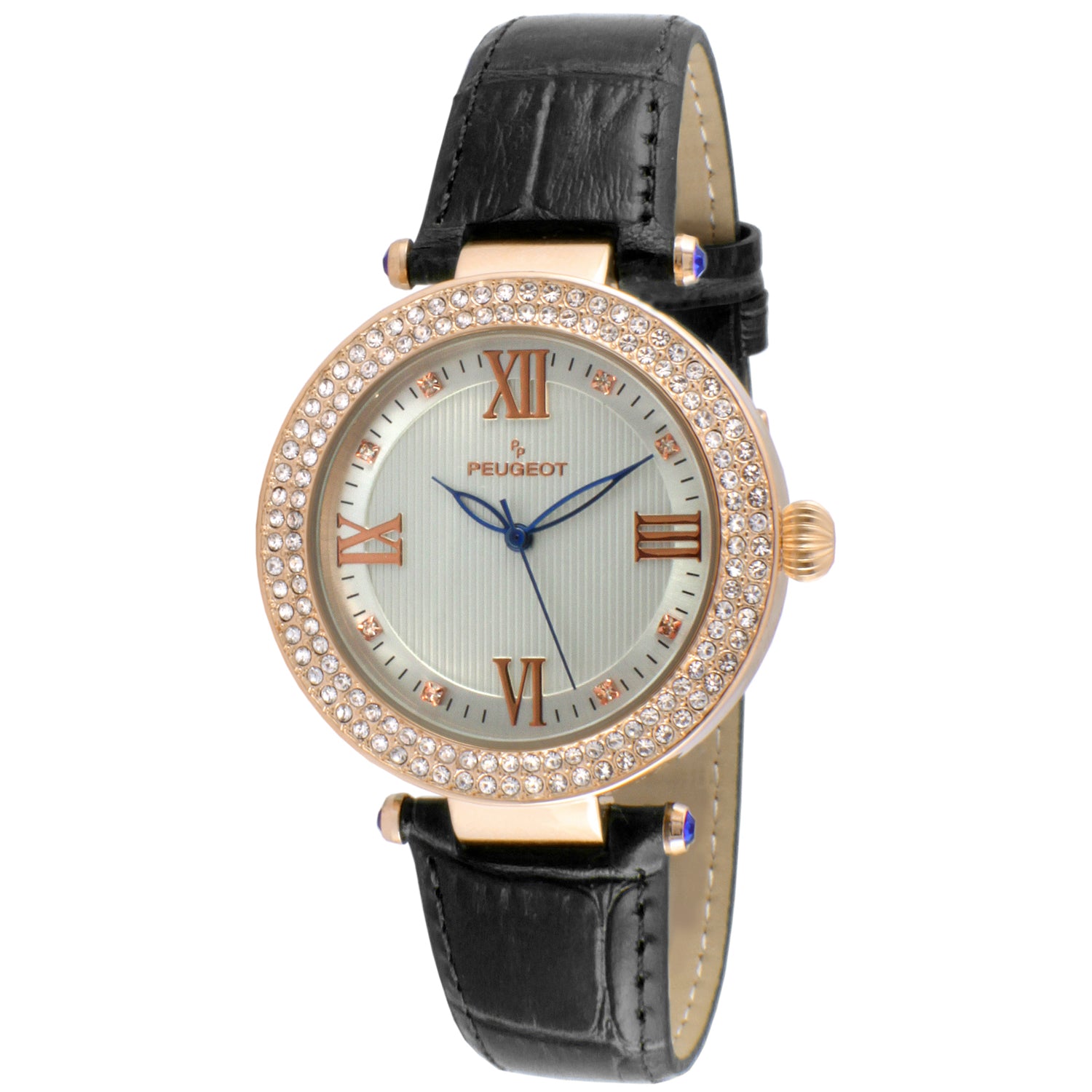 Women's 38mm Black Watch Crystal Bezel Leather Strap