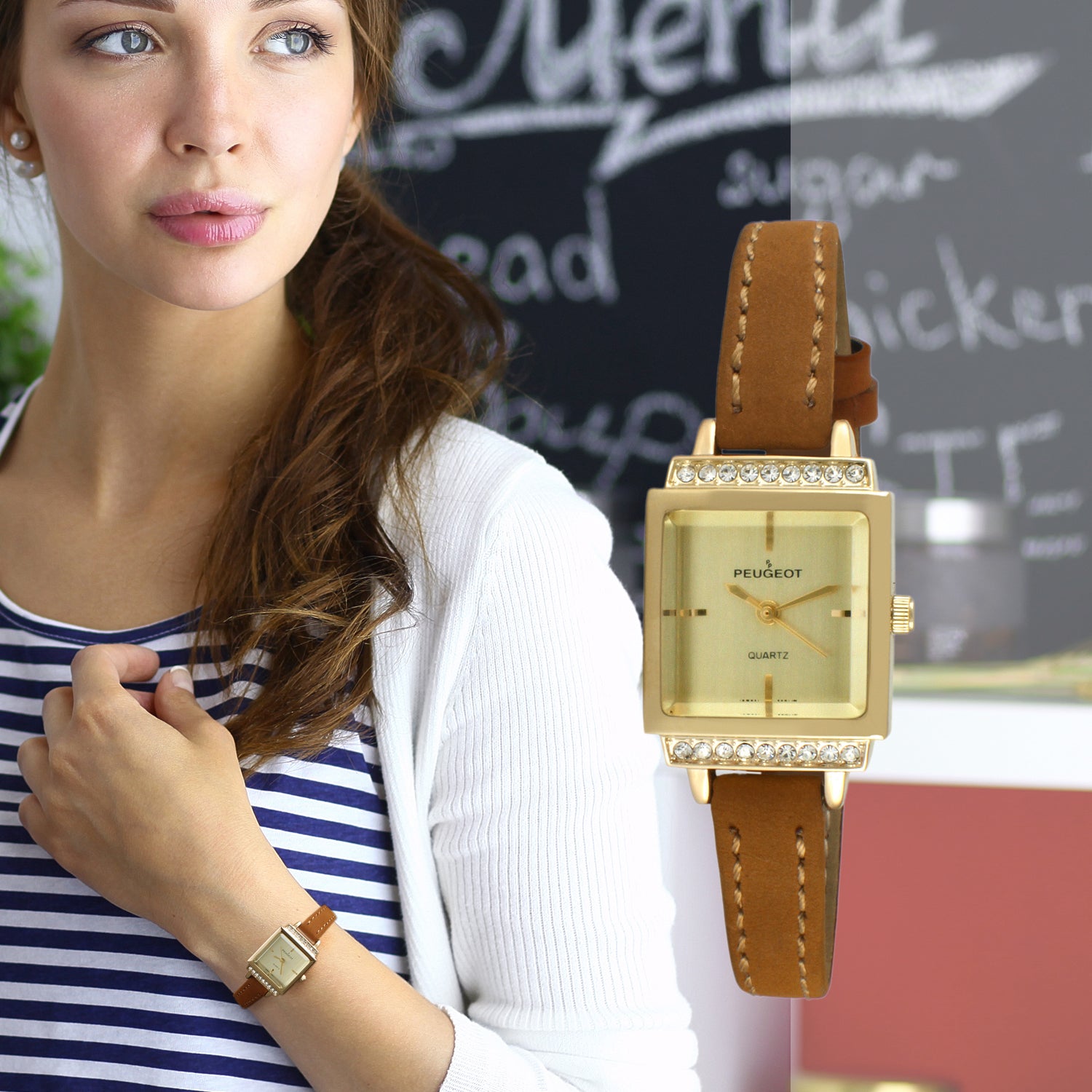 Women's 22mm Crystal Watch Gold Dial & Tan Strap