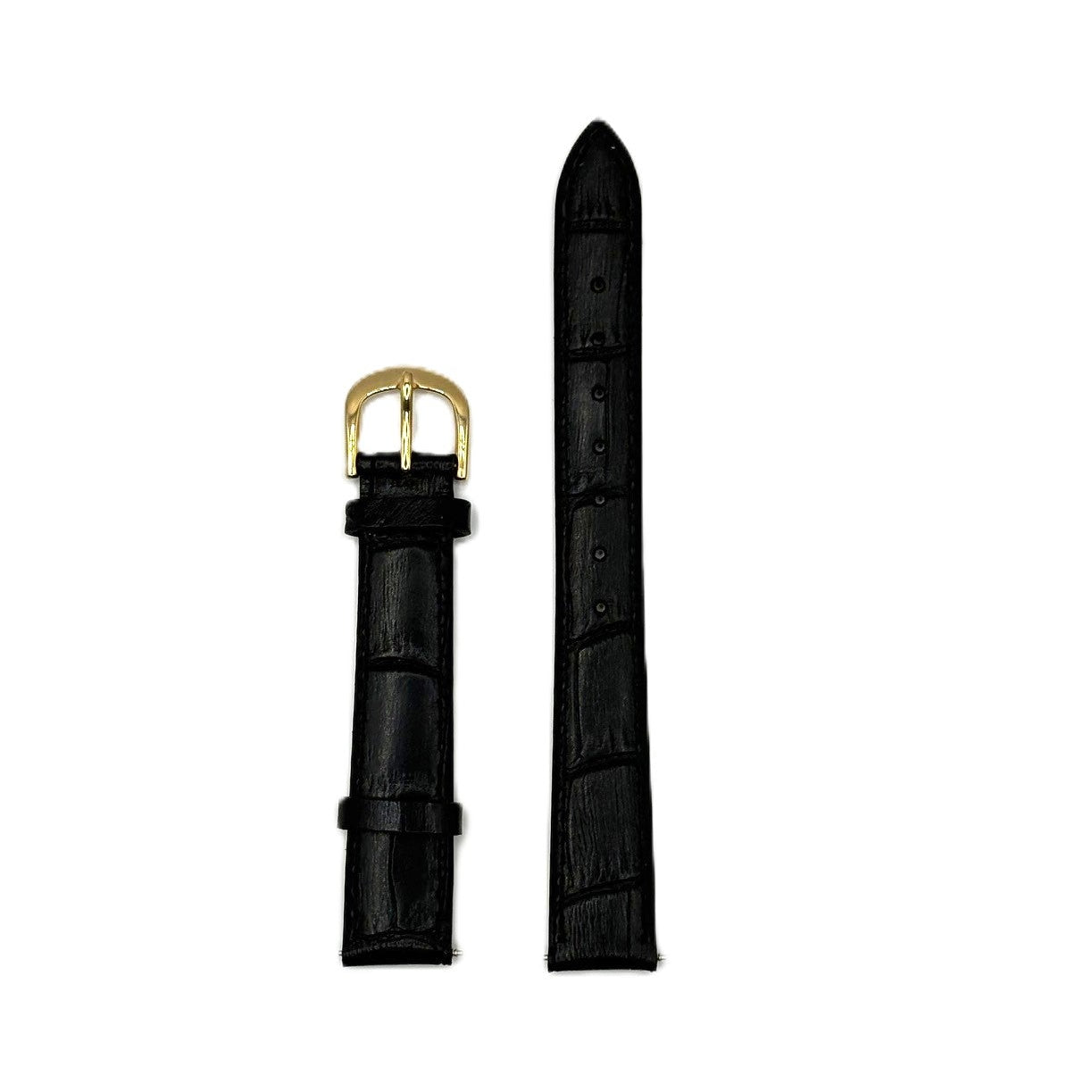 Women's Black Croc Embossed Leather Strap- Gold Buckle | 14MM