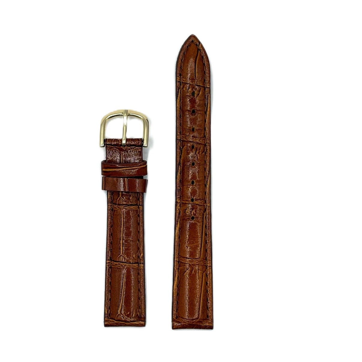 Women's Light Brown Croc Embossed Leather Strap- Gold Buckle | 16MM