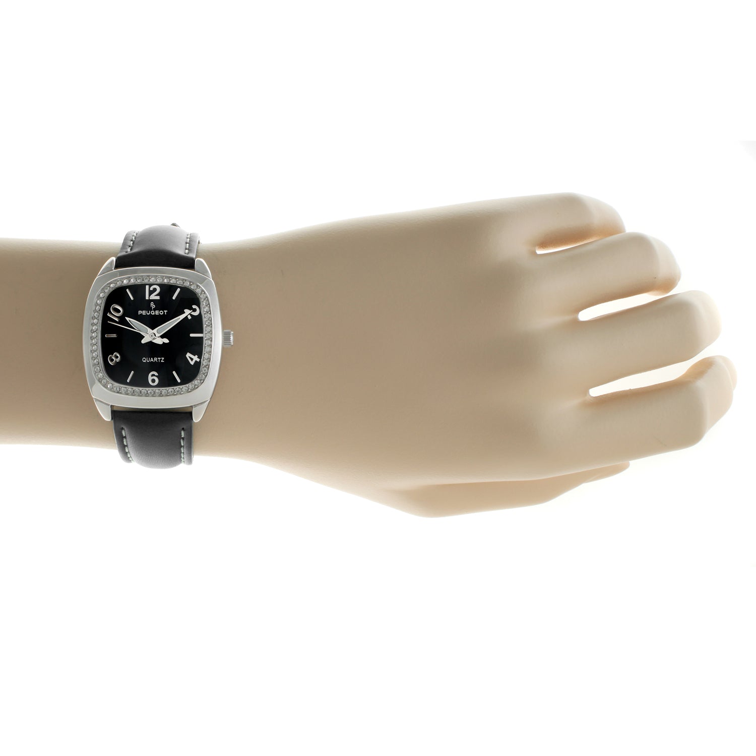 Women's 32mm Black Crystal Bezel Leather Strap Watch