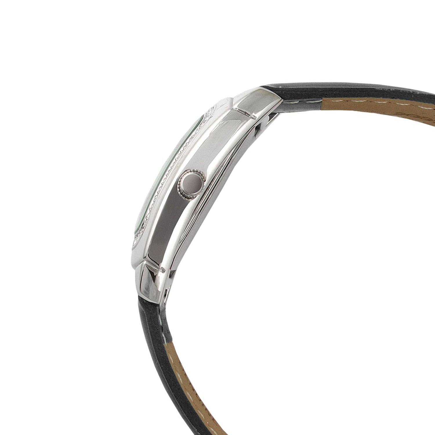 Women's 32mm Black Crystal Bezel Leather Strap Watch