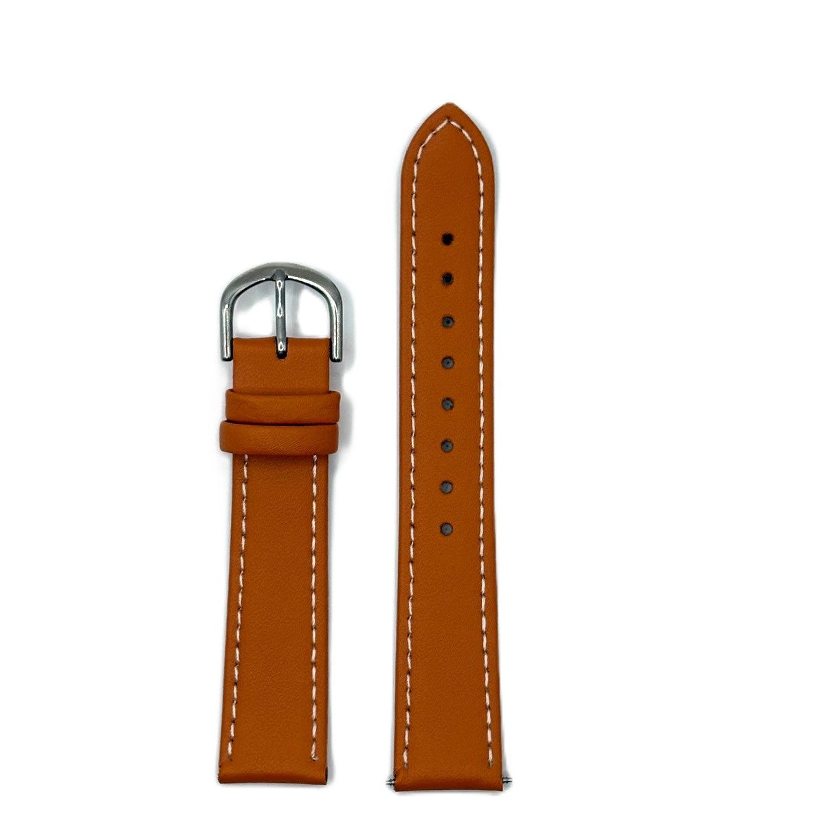 Women's Orange Smooth Stitched Leather Strap- Silver Buckle | 18MM