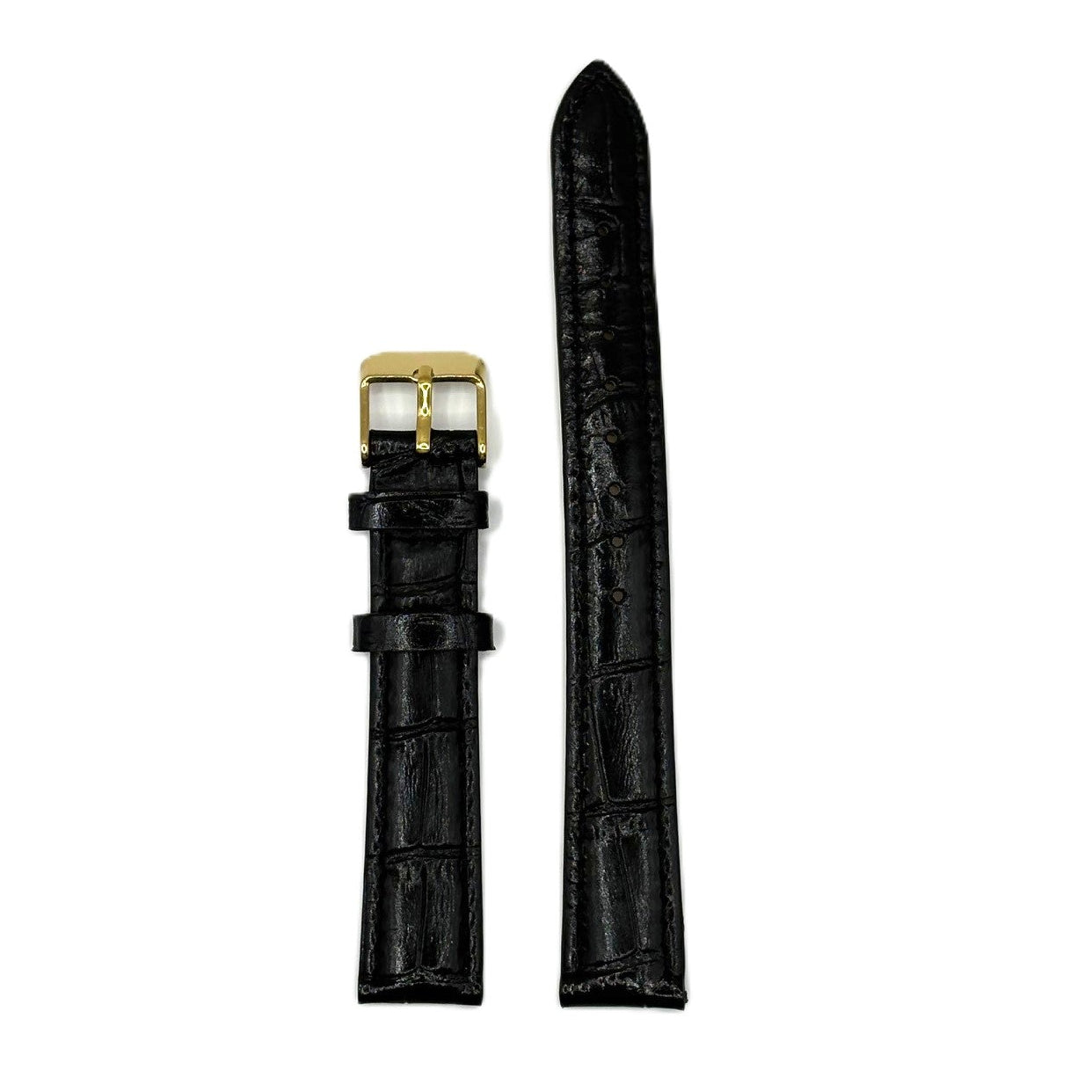 Women's Black Croc Embossed Leather Strap- Gold Buckle | 16MM