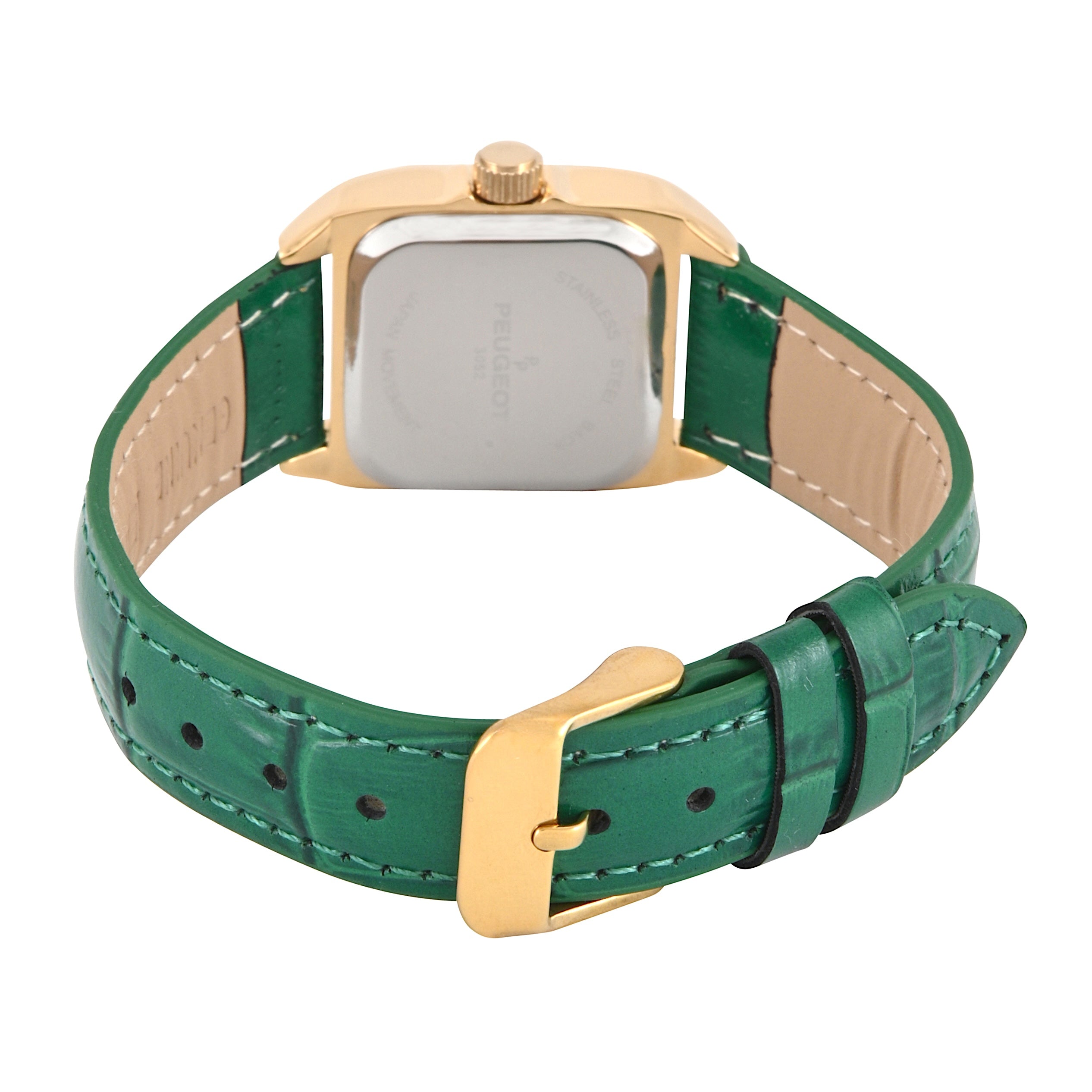 Women's 34x24mm Tank Watch with Crystal Bezel Green Leather Strap