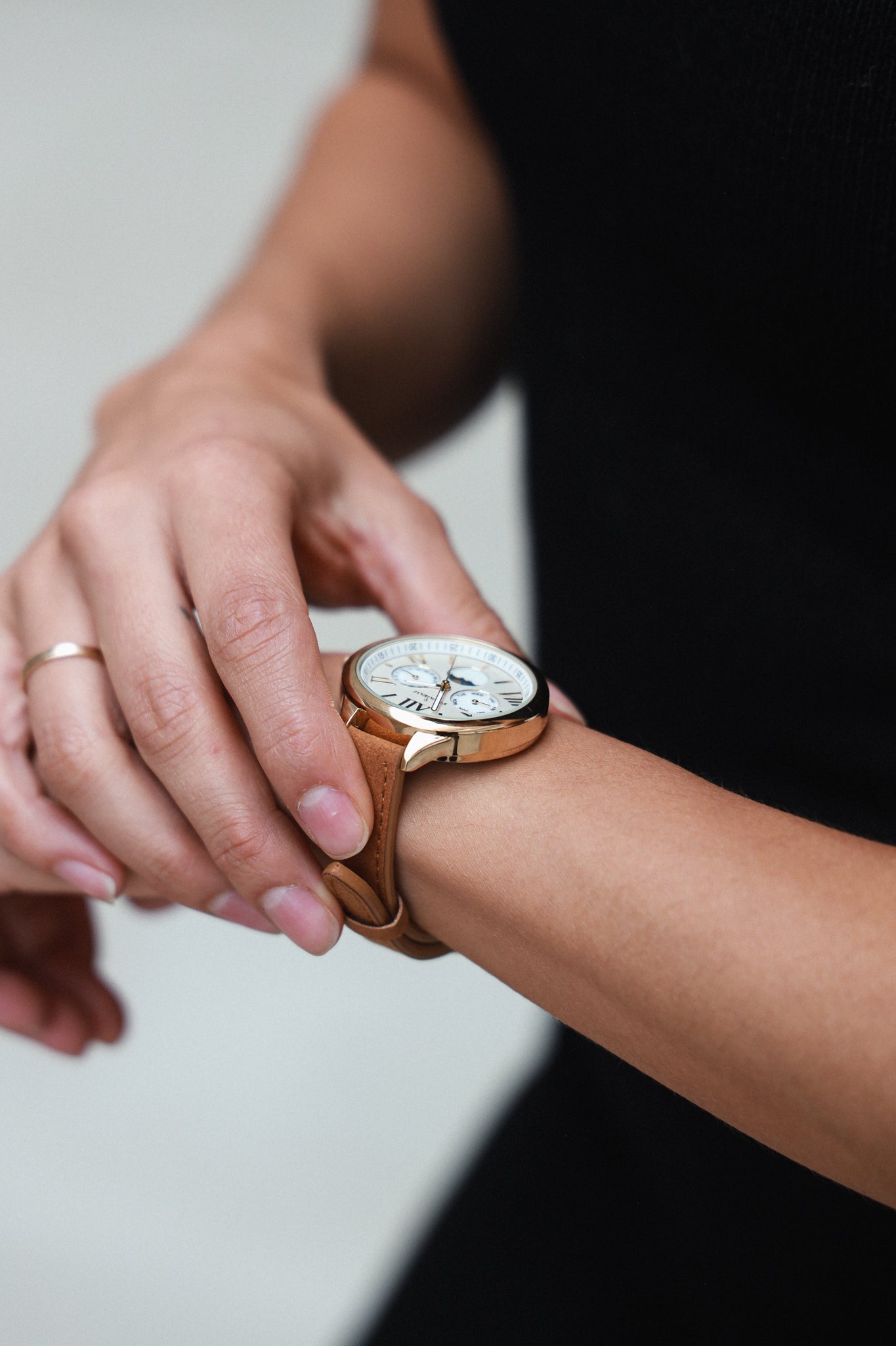 Women 38mm Watch Multi Function Suede Leather Strap