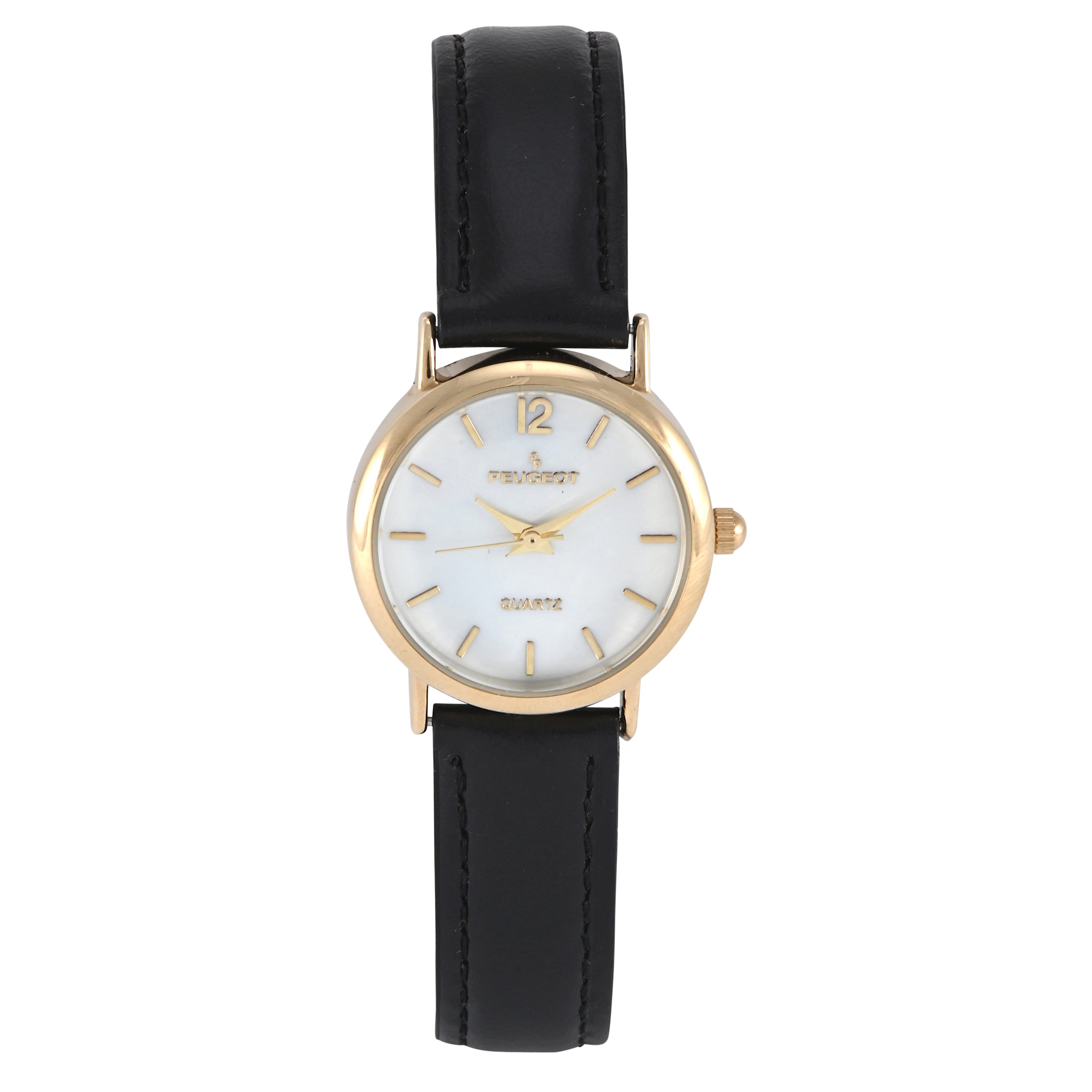 Women's Classic 24mm White Watch with Easy-to-Read Numerals and Black Strap
