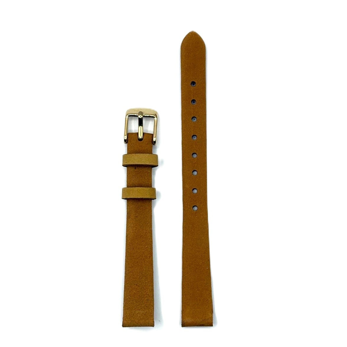 Women's Brown Suede Smooth Leather Strap- Gold Buckle | 12MM