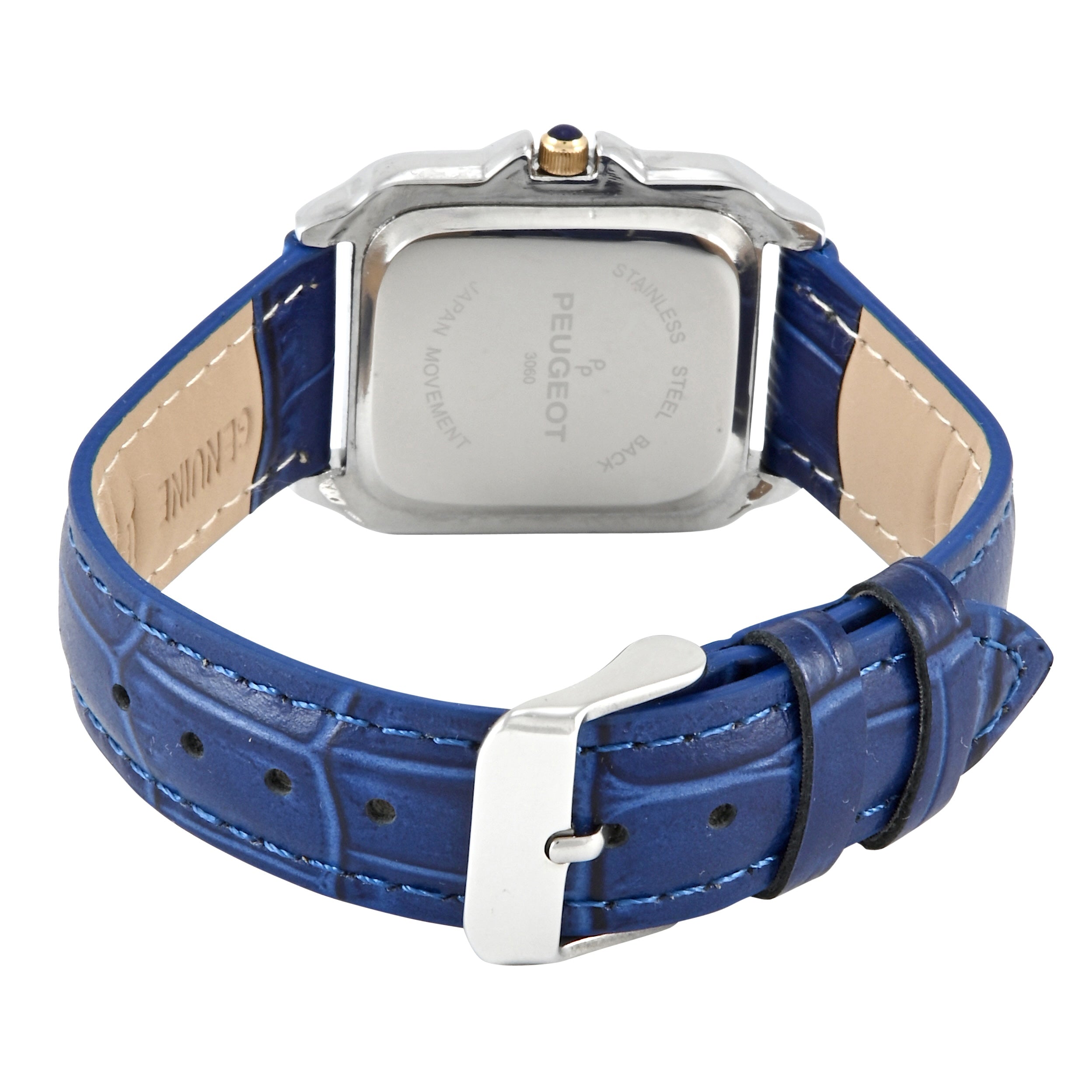 Women's Watch 36mm Square Tank Shape Blue Leather Strap Watch