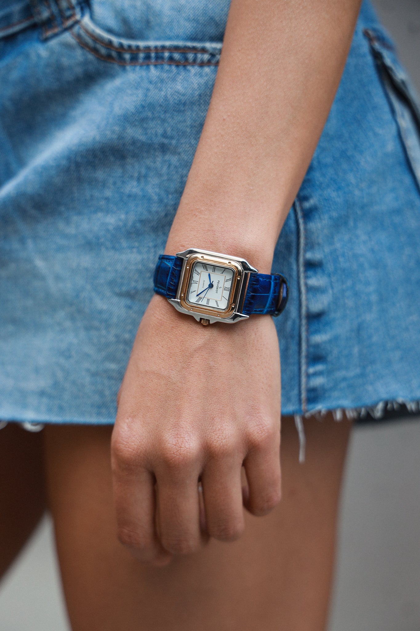 Women's Watch 36mm Square Tank Shape Blue Leather Strap Watch
