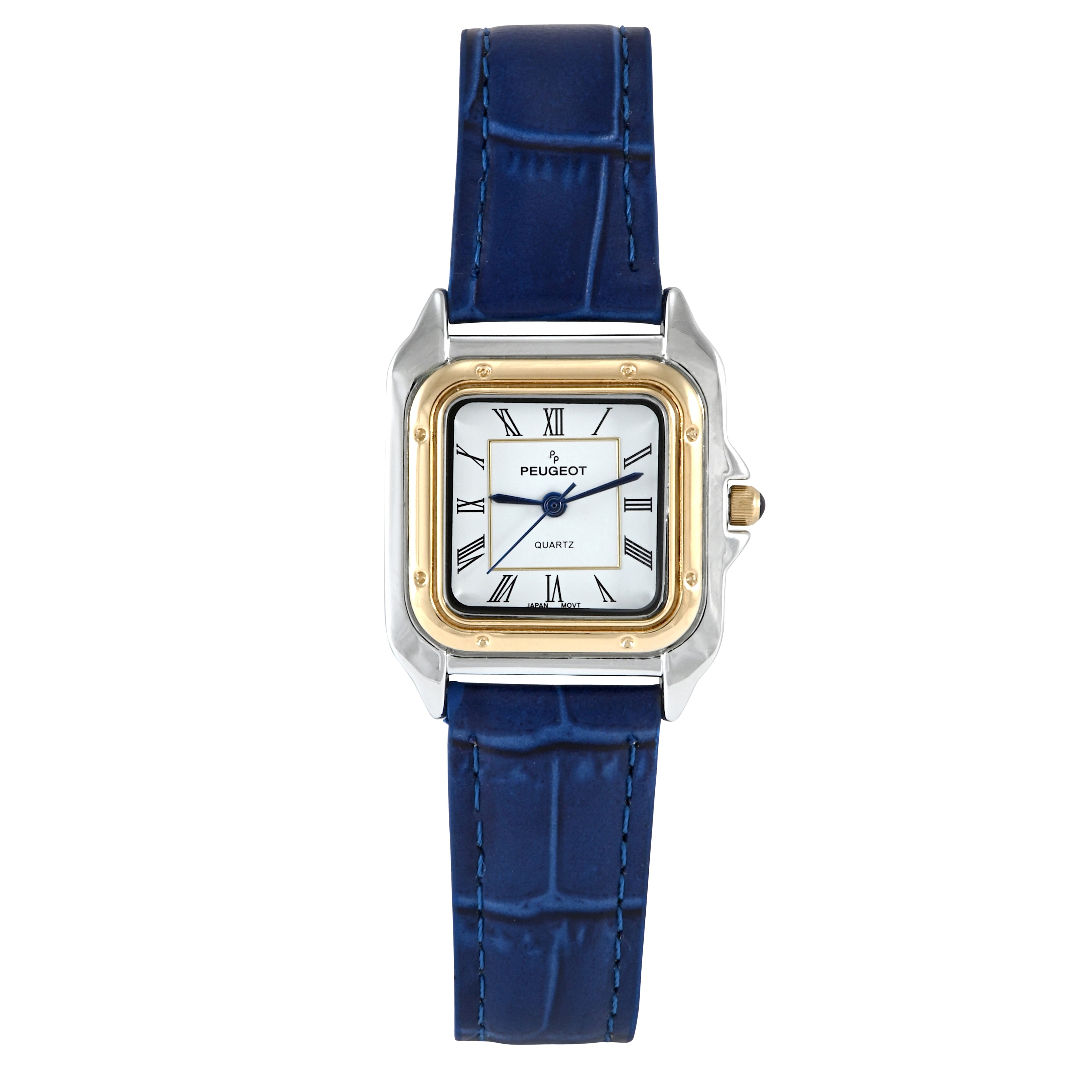 Women's Watch 36mm Square Tank Shape Blue Leather Strap Watch