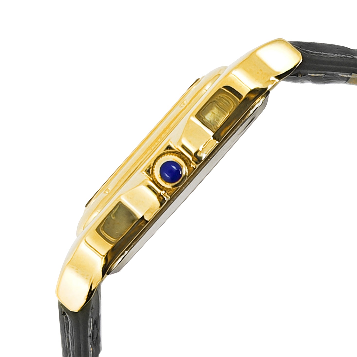 Women's 14K Gold-Plated 32mm Tank Shape Black Leather Strap Watch