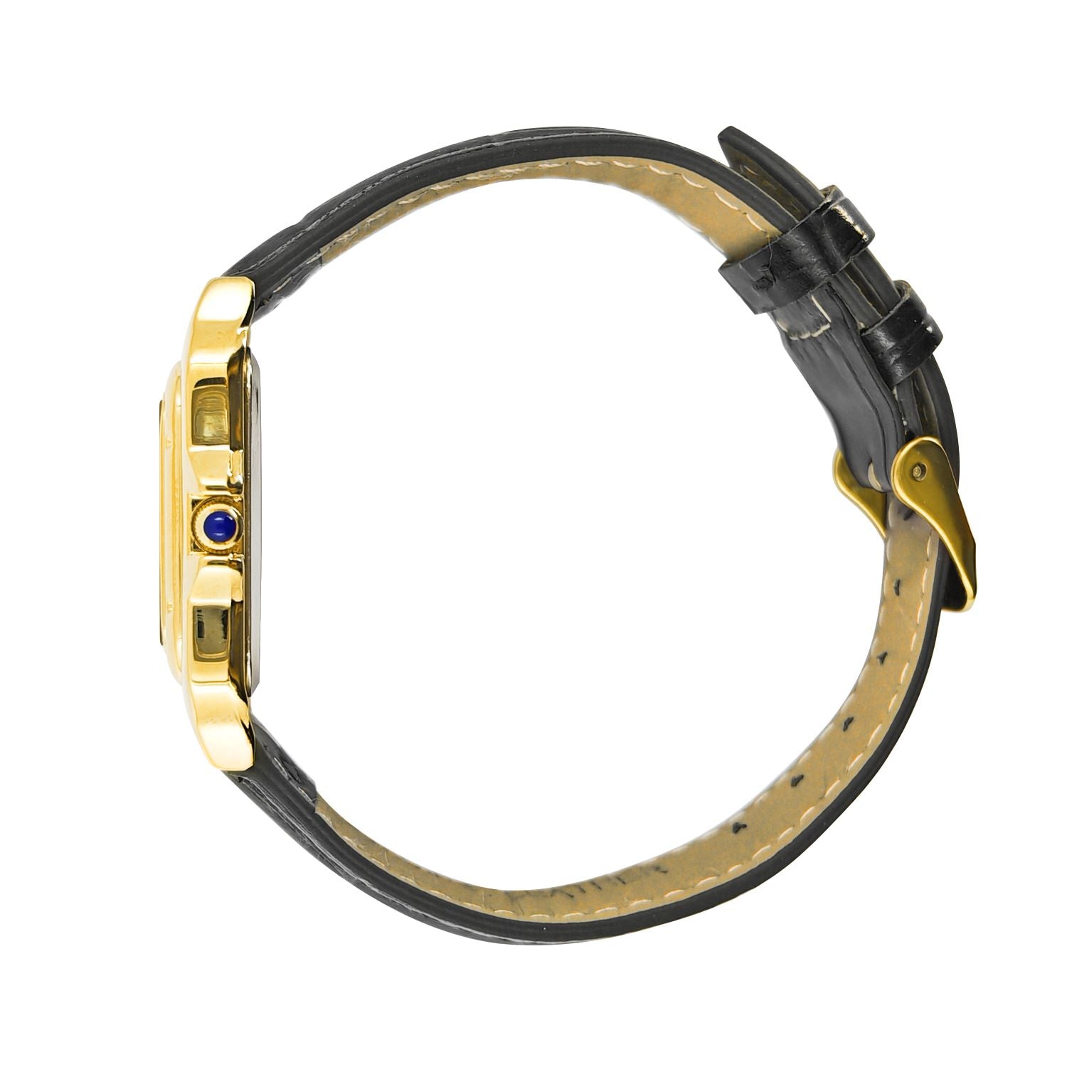 Women's 14K Gold-Plated 32mm Tank Shape Black Leather Strap Watch