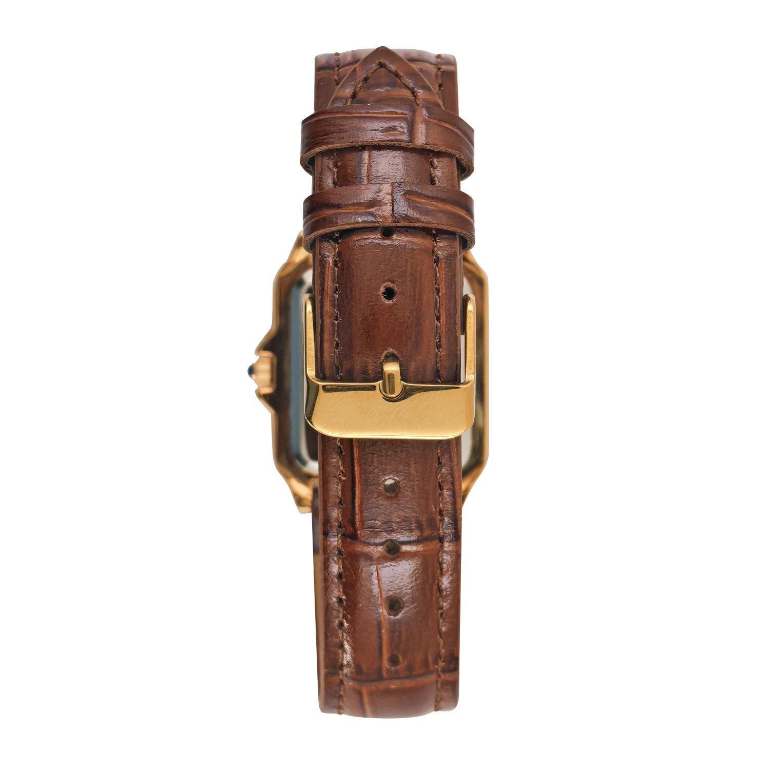 Women's 14K Gold-Plated 32mm Tank Shape Brown Leather Strap Watch