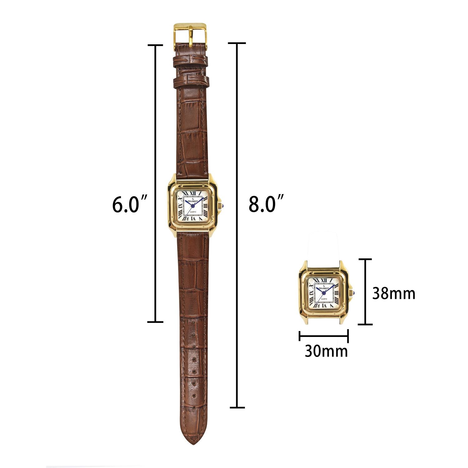 Women's 14K Gold-Plated 32mm Tank Shape Brown Leather Strap Watch