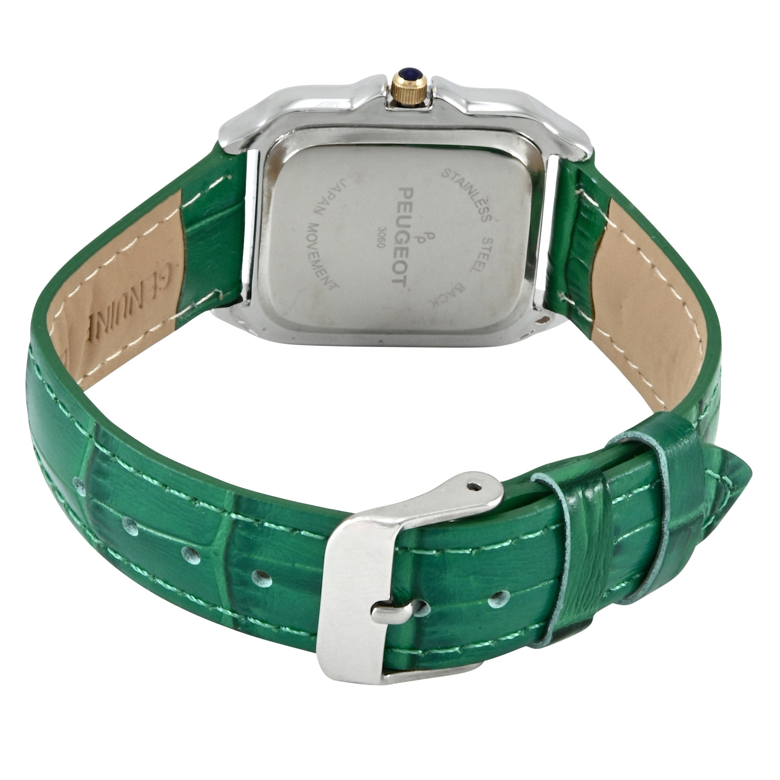 Women's Watch 36mm Square Tank Shape Green Leather Strap Watch