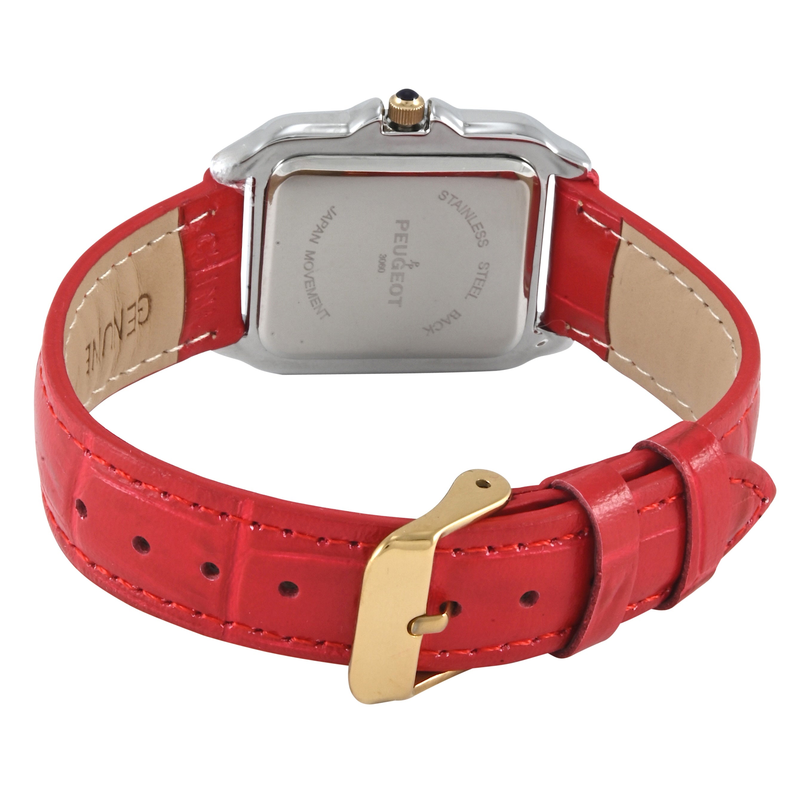 Women's Watch 36mm Square Tank Shape Red Leather Strap Watch