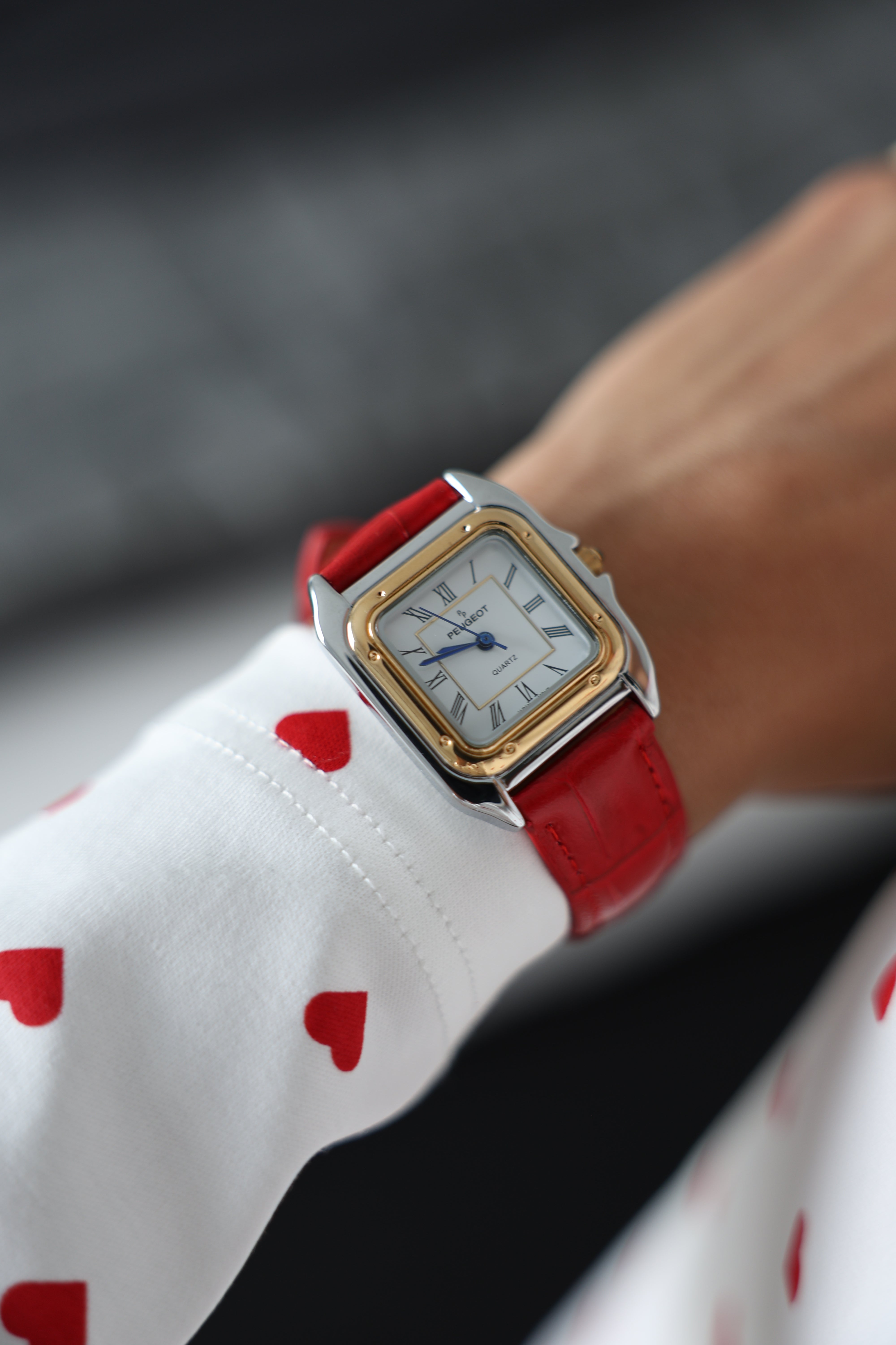 Women's Watch 36mm Square Tank Shape Red Leather Strap Watch