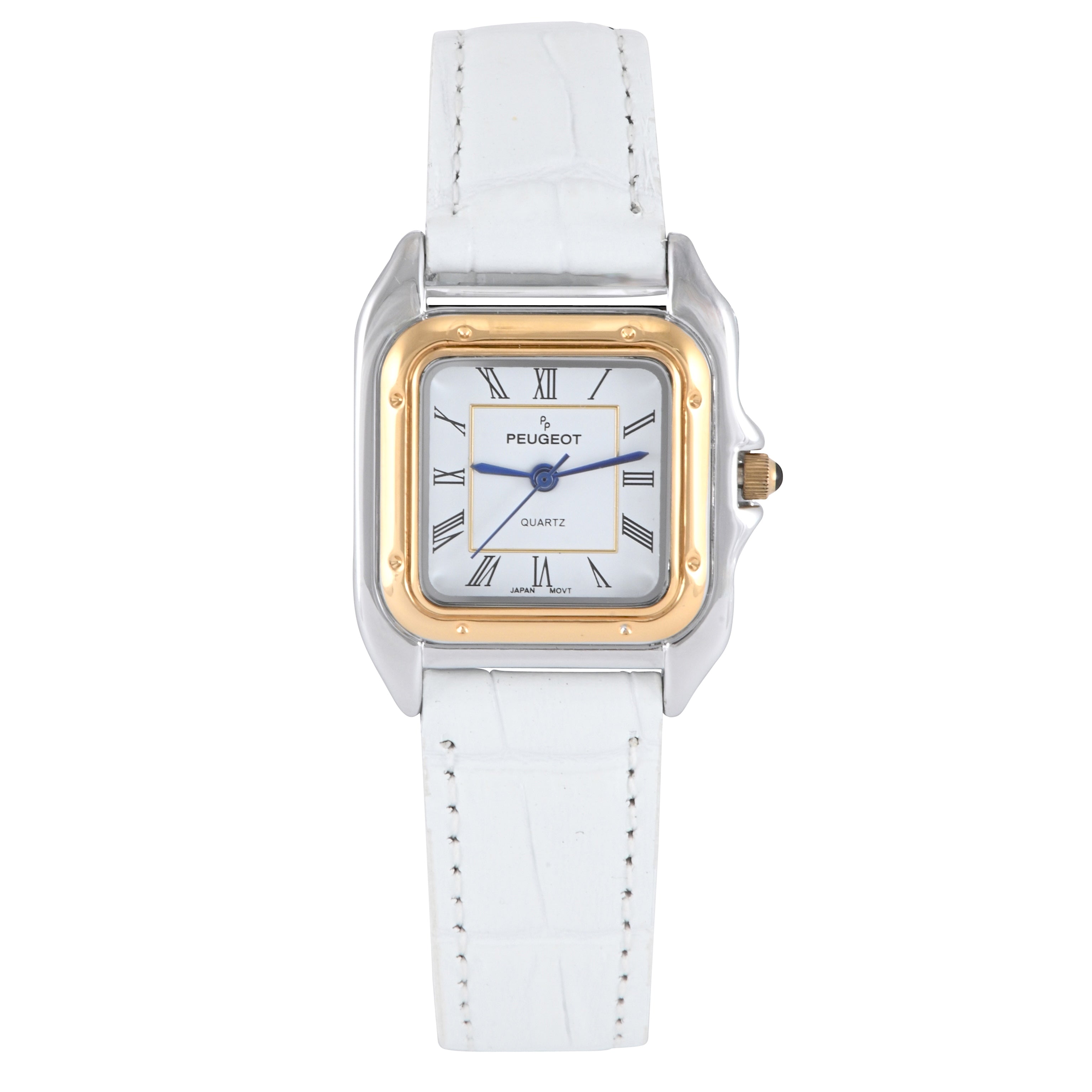 Women's Watch 36mm Square Tank Shape White Leather Strap Watch
