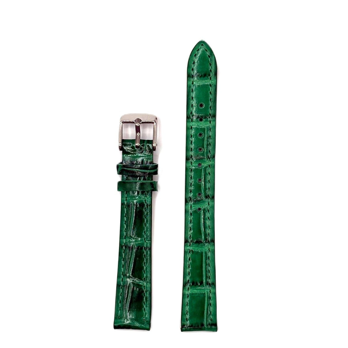 Women's Green Croc Embossed Leather Strap- Silver Buckle | 14MM