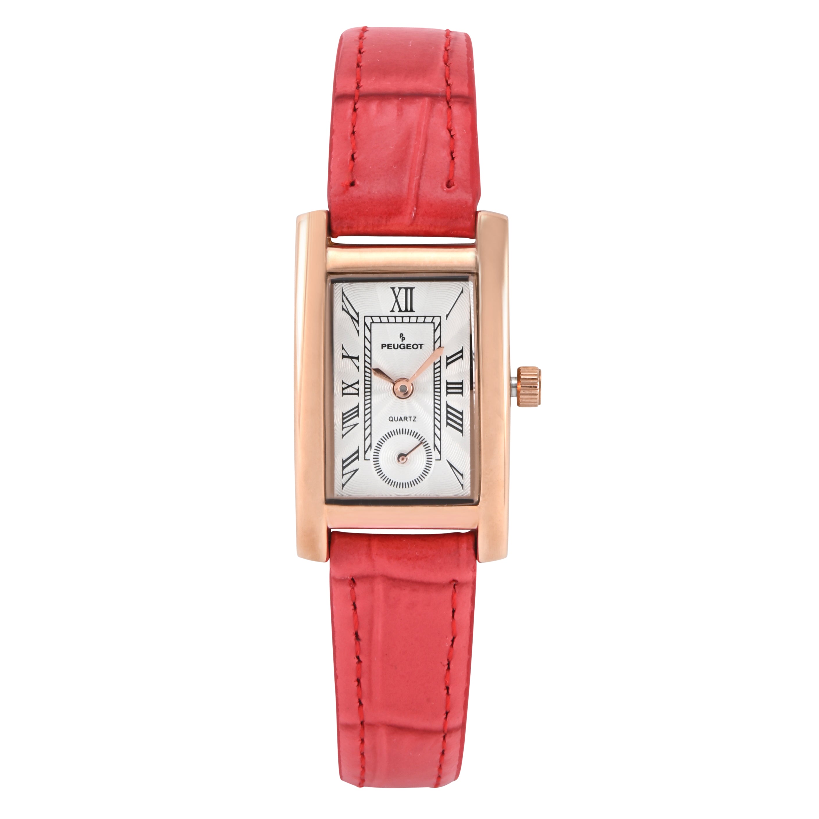 Women's Contour Tank Shape Case Red Watch with Roman Numerals