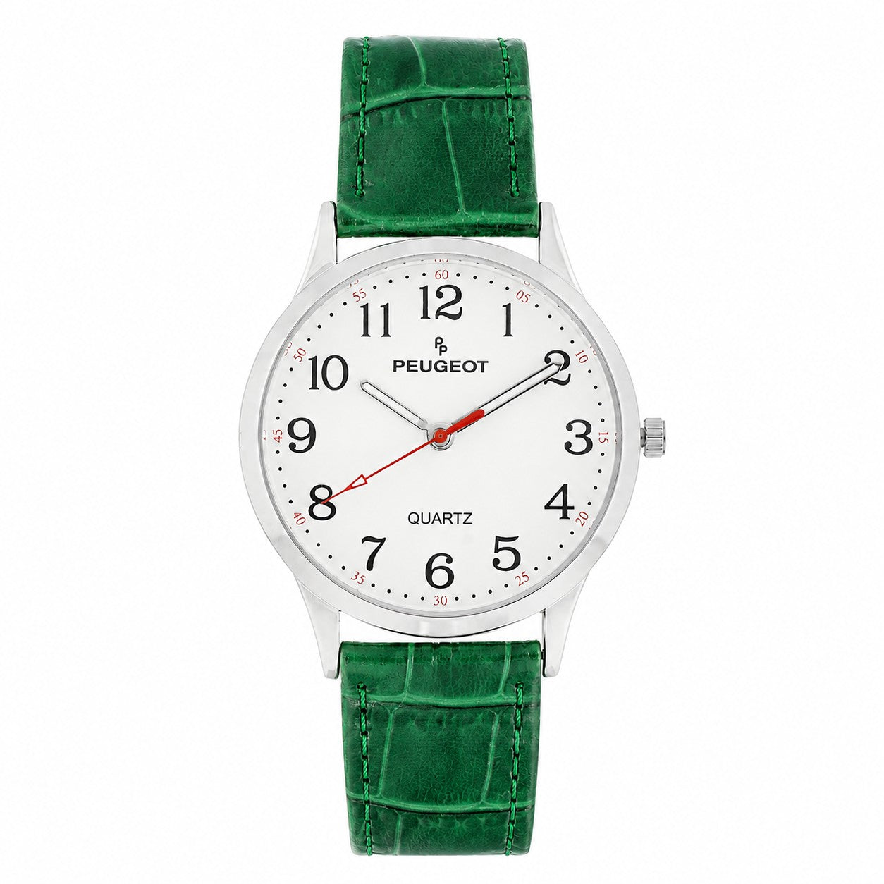 Women's 40mm Large Face Watch with Bold Arabic Numerals and Green Leather Band