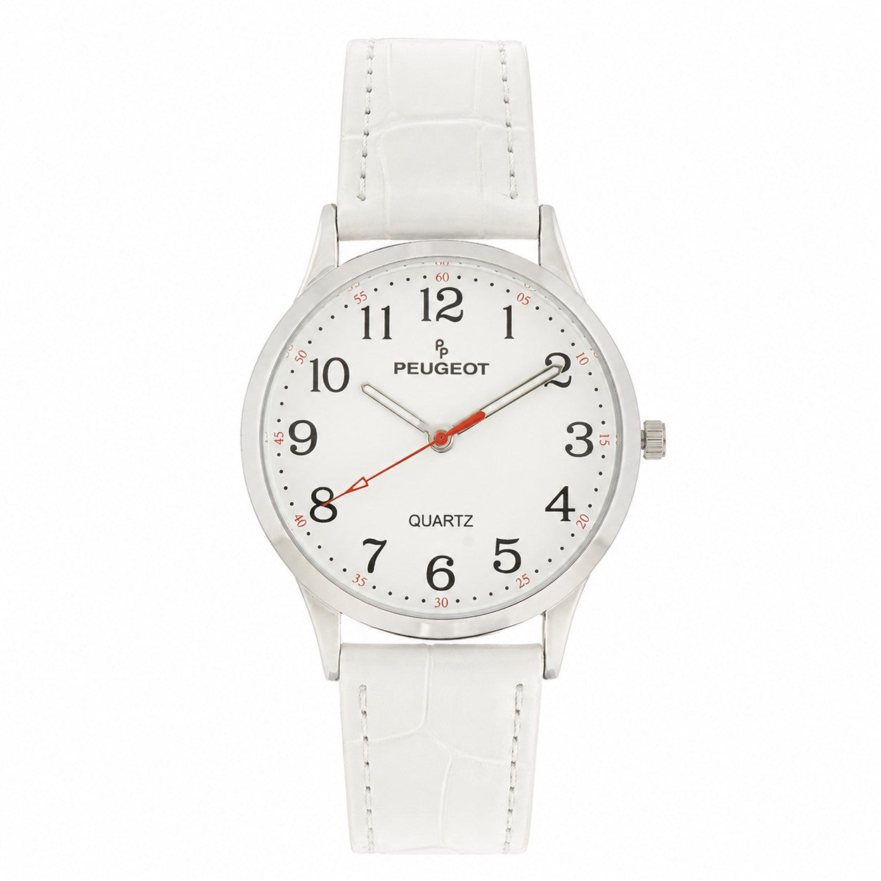 Women's 40mm Large Face Watch with Bold Arabic Numerals and White Leather Band