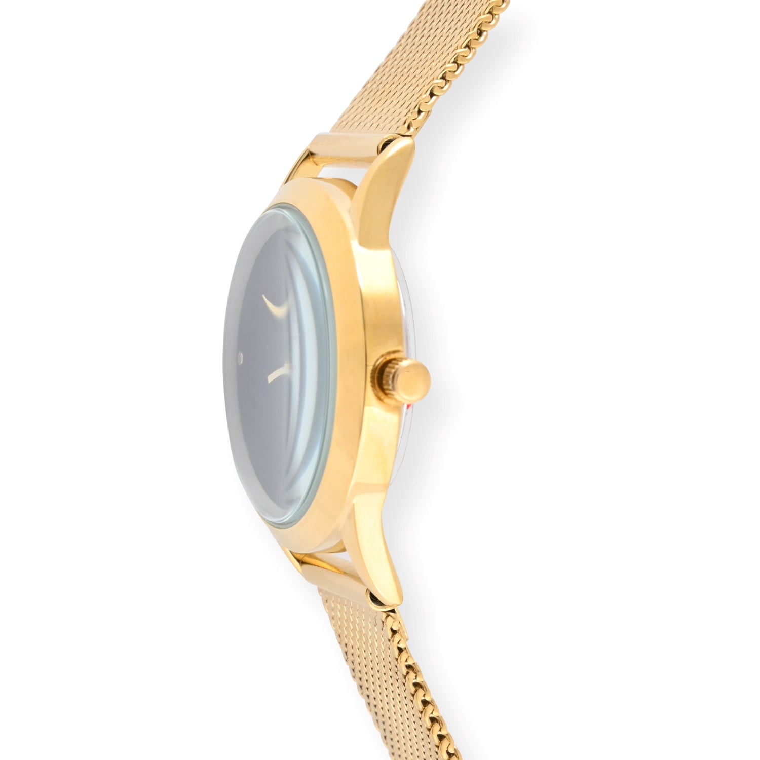 Women's 30mm Wafer Slim Gold Plated Case Watch with Mesh Band