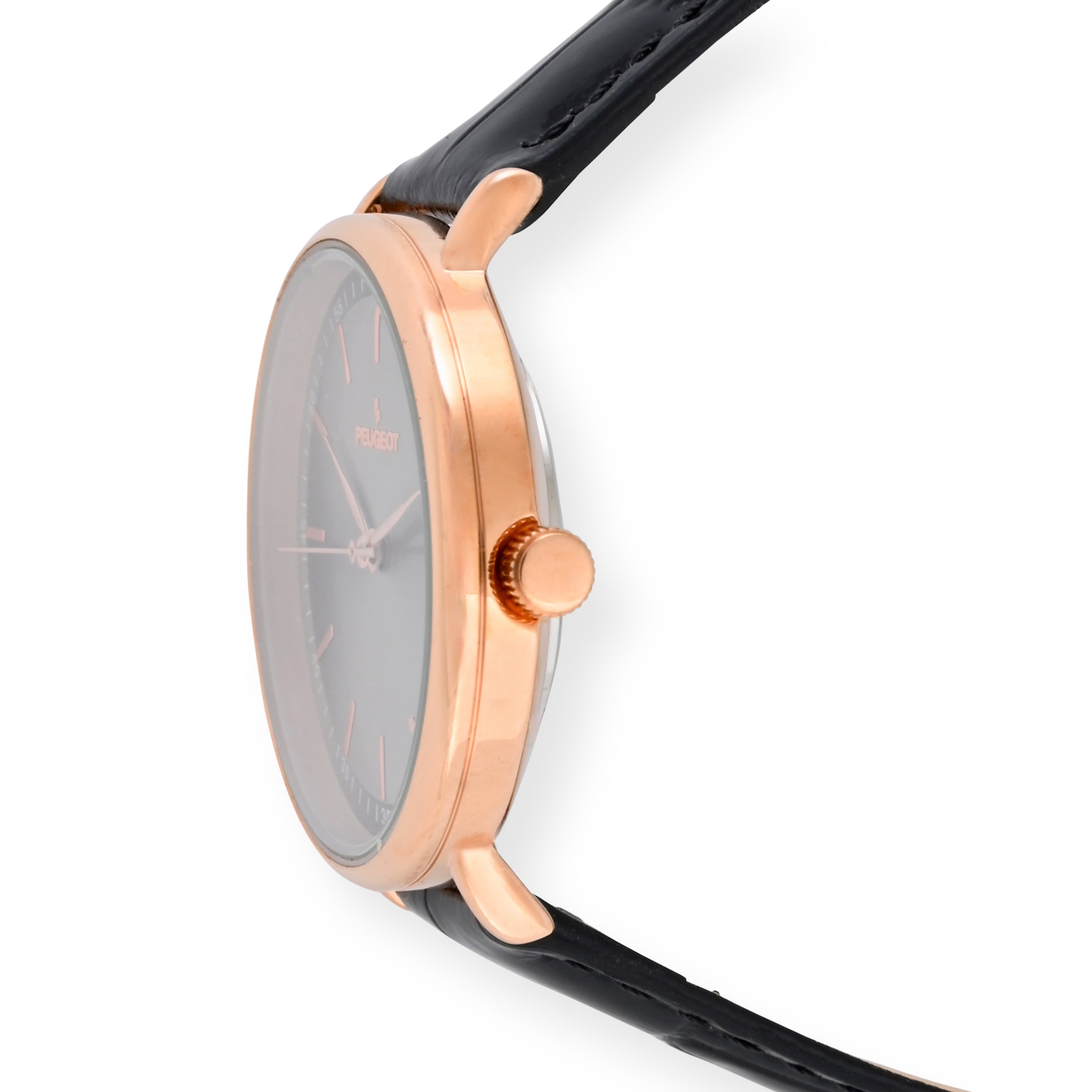 Women's 30mm Rose Gold Case Watch with Black Genuine Leather Band