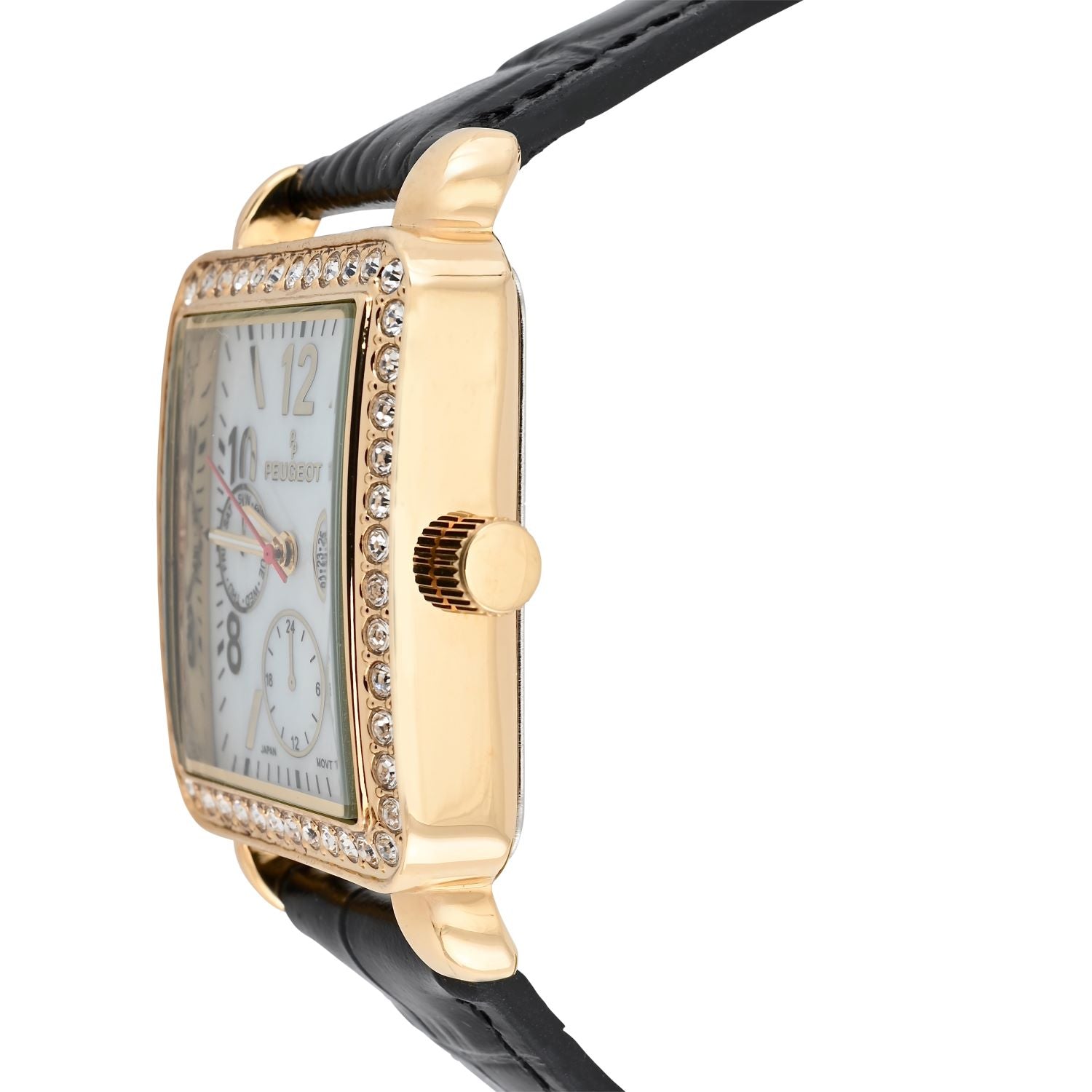 Women's 35x30mm 14K Gold Plated Square Dress Watch -Crystal Bezel