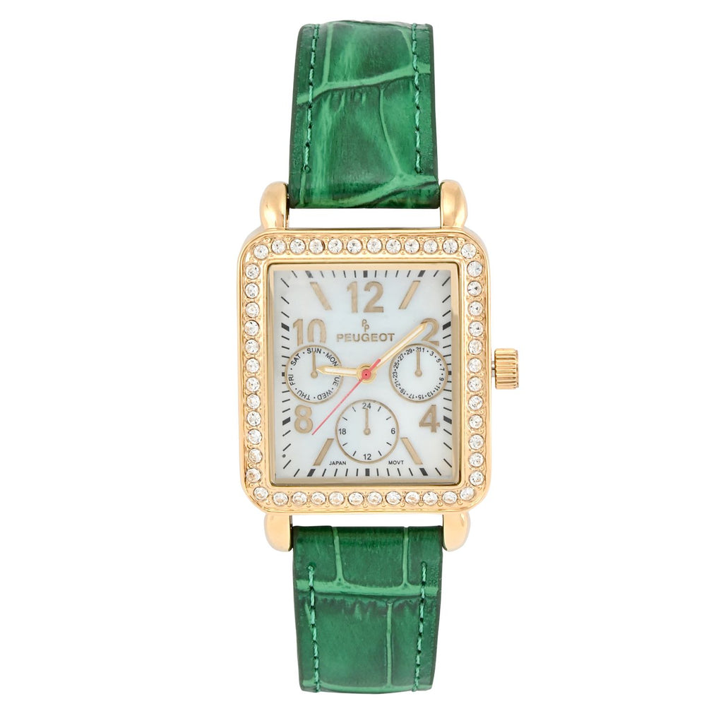 P. PEUGEOT YELLOW FACE & CROCODILE STAMPED BAND WITH CRYSTAL BEZEL WATCH Amazon.com: Peugeot Men main image 3