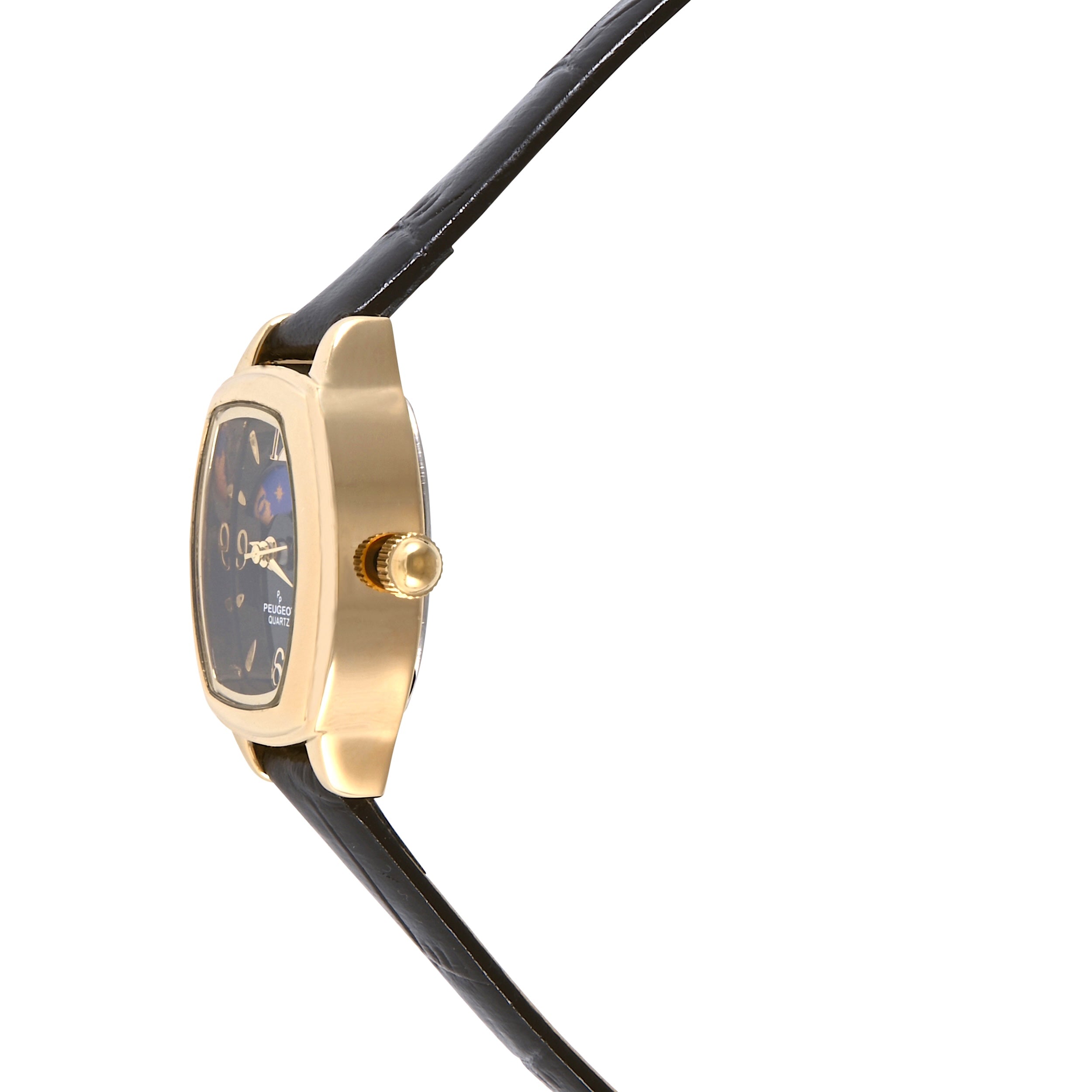 Women's Black Dial Moon phase Watch 30x20mm Slim Leather Strap