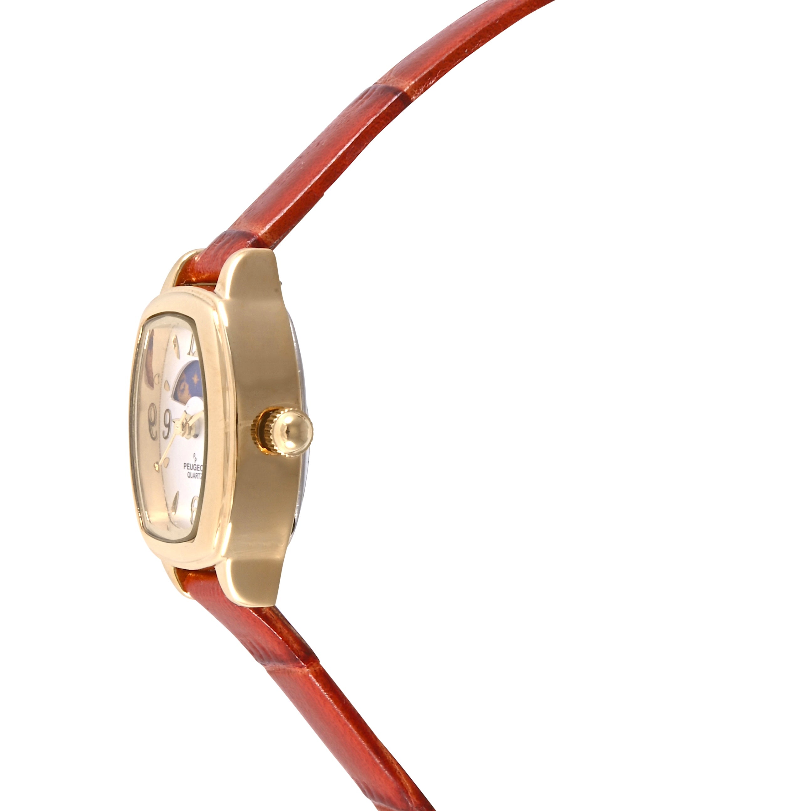 Women's White Dial Moon phase Watch 30x20mm Slim Leather Strap