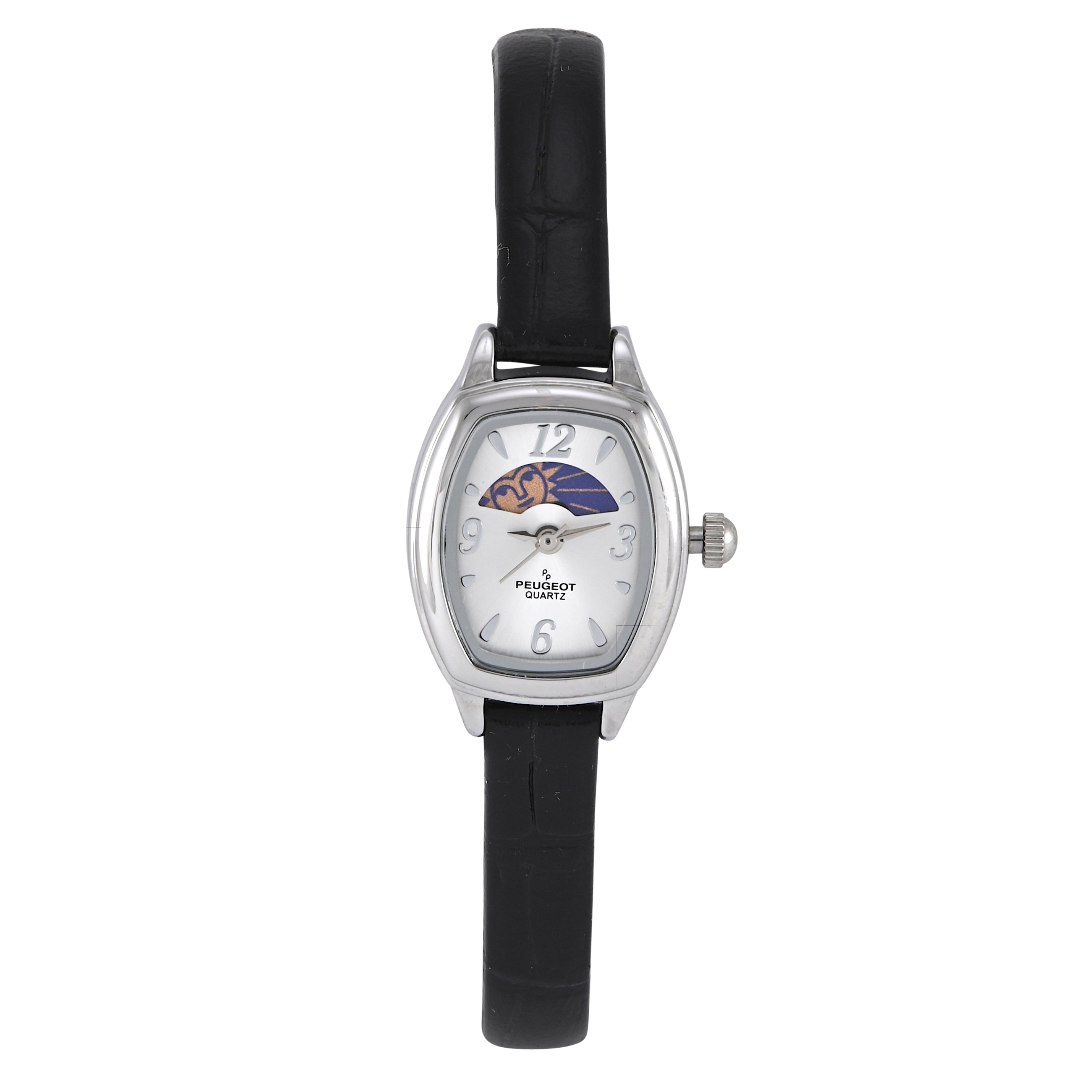 Women's Silver Dial Moon Phase Watch 30x20mm Slim Leather Strap