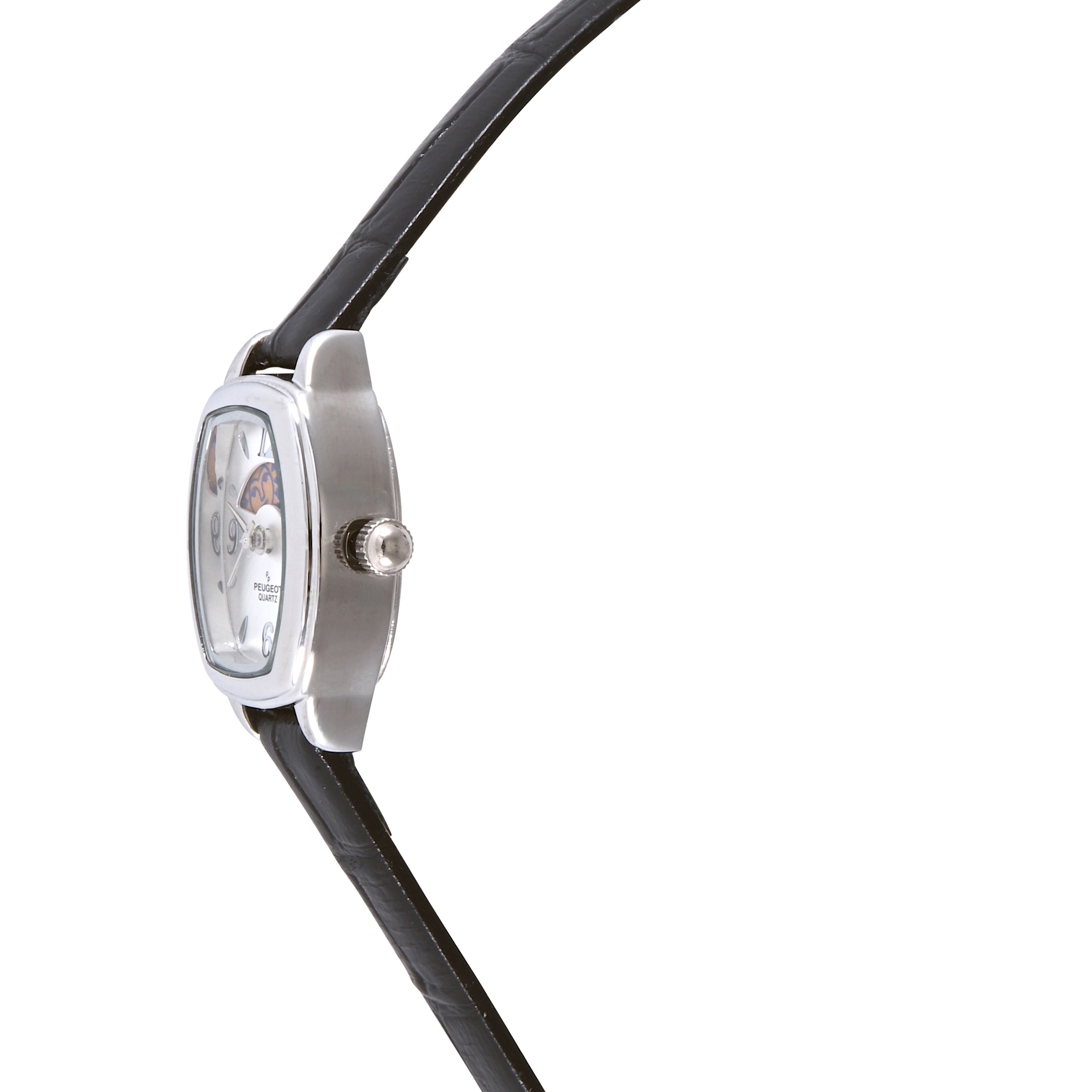 Women's Silver Dial Moon Phase Watch 30x20mm Slim Leather Strap