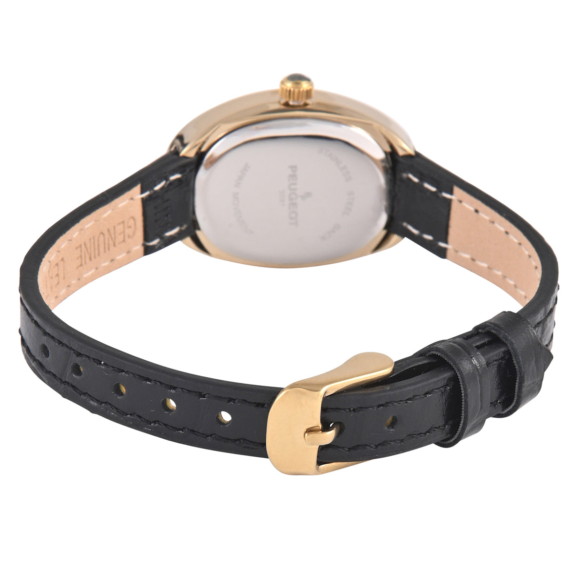 Women's 14K Gold-Plated Petite Black Oval Dial with Thin Leather Strap