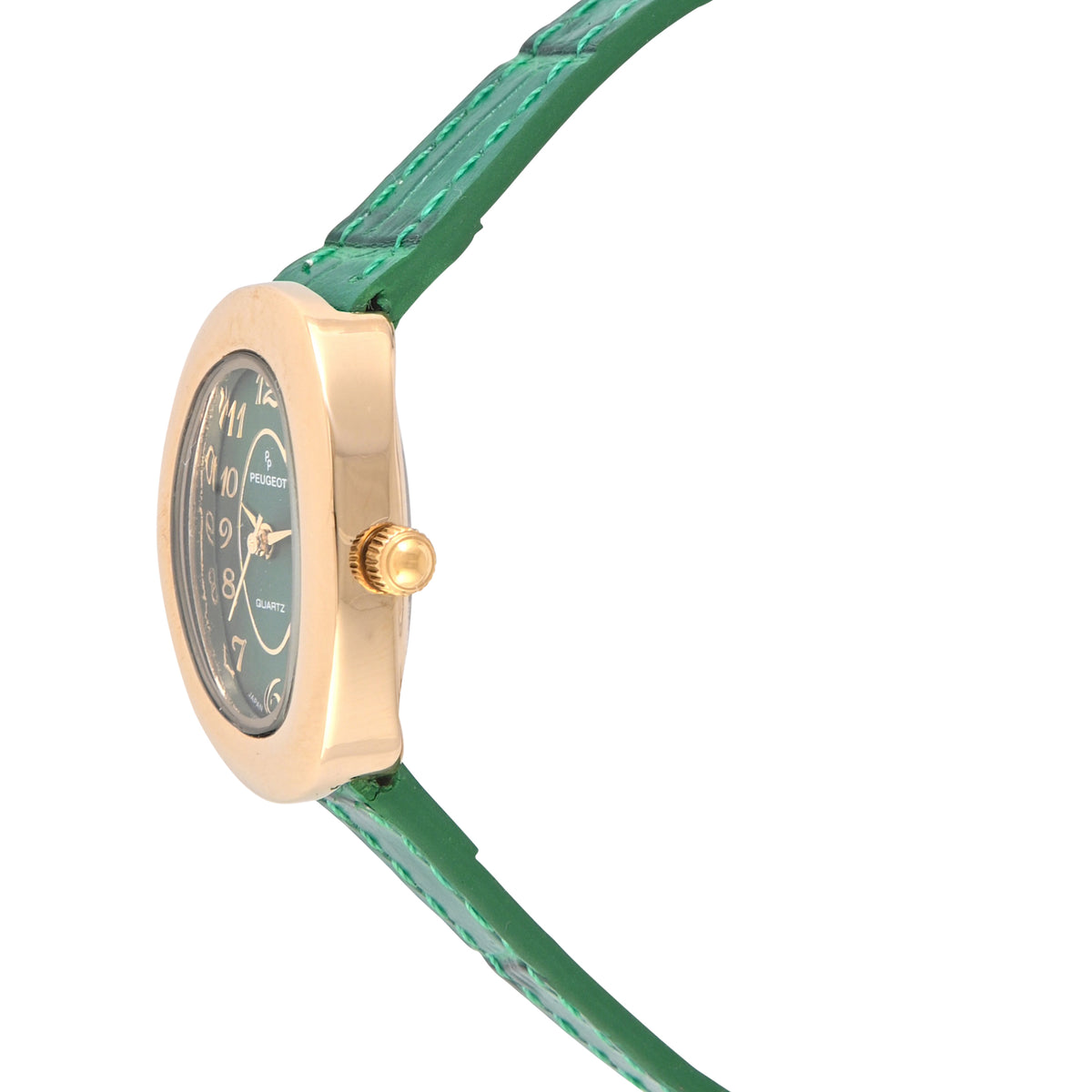 Women's 14K Gold-Plated Petite Green Oval Dial with Thin Leather Strap