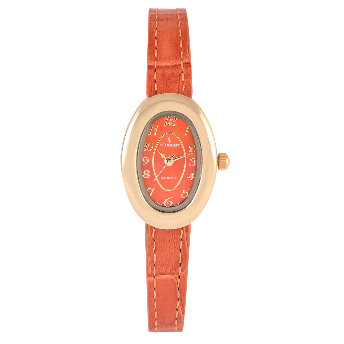 Women's 14K Gold-Plated Petite Orange Oval Dial with Thin Leather Strap