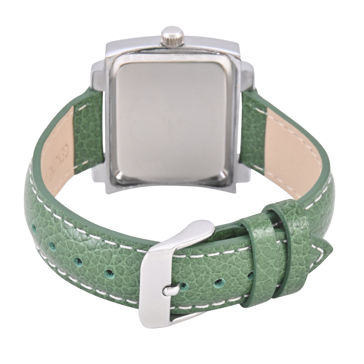 Women's Rectangular 28x35mm Easy Read Watch with Green Leather Band