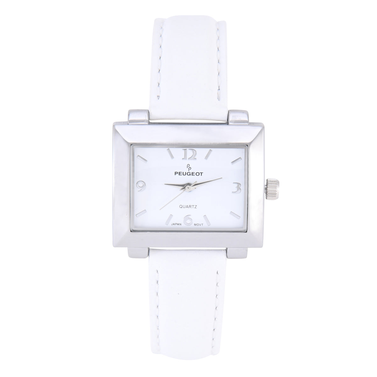 Women's Rectangular 28x35mm Easy Read Watch with White Leather Band