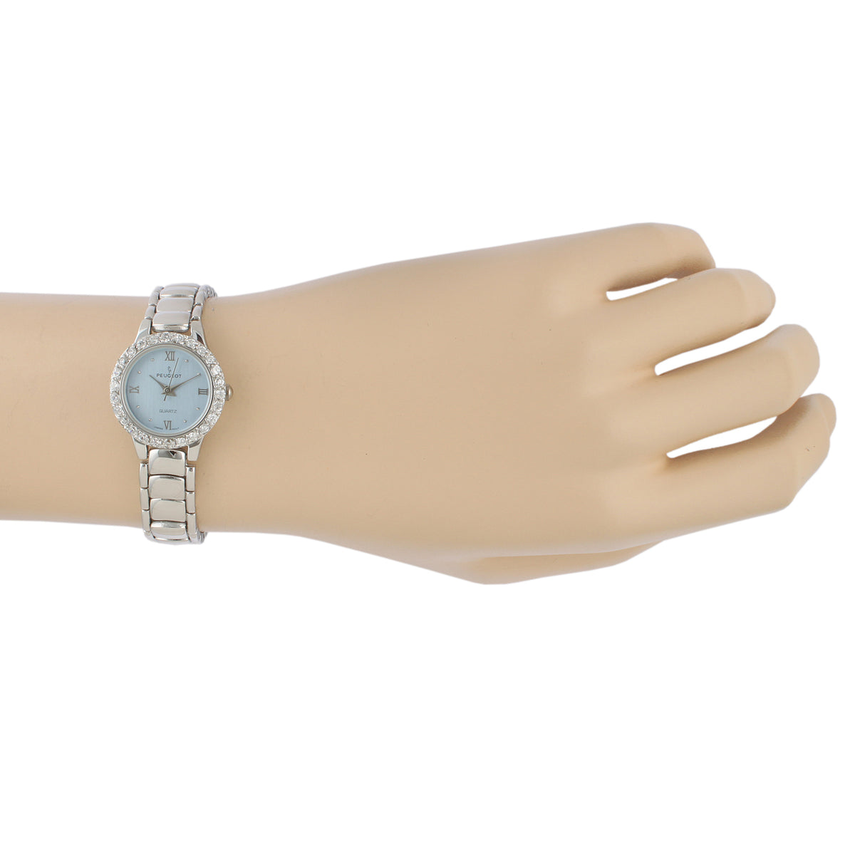 Peugeot Women's Round 24MM Crystal Bezel Pastel Blue MOP Dial Bracelet Watch