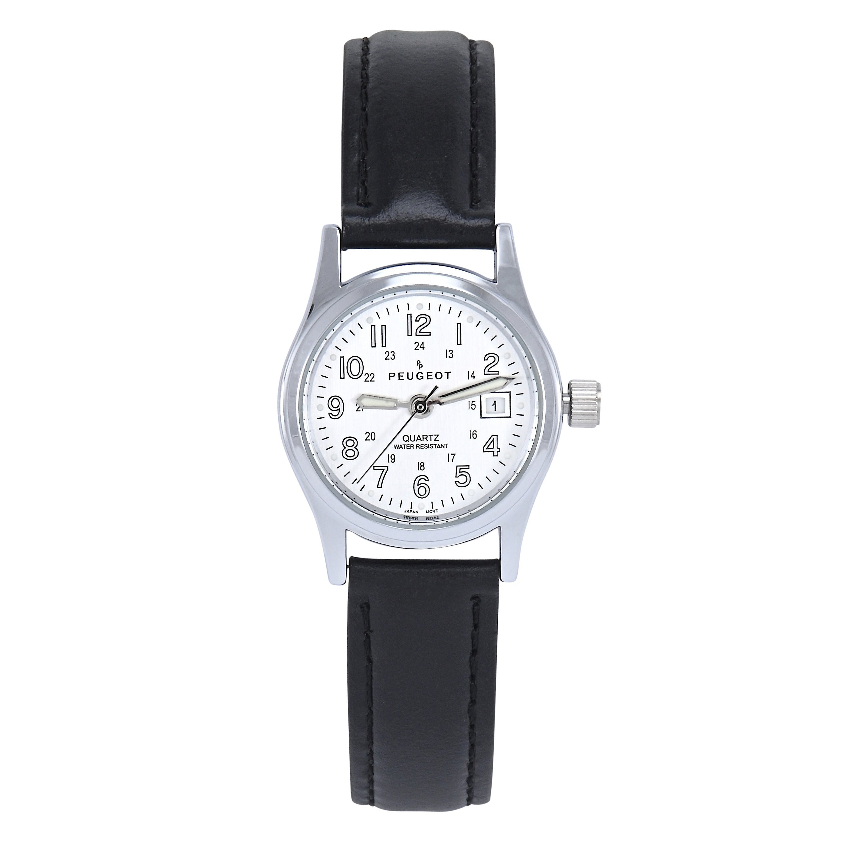 Peugeot Women’s Silver Dial Nurses Sport Calendar Wristwatch Easy Reader with Black Band